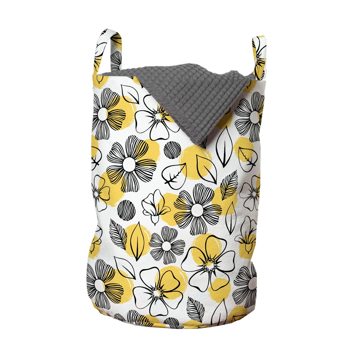 Abakuhaus Wäschesäckchen Wäschekorb mit Griffen Kordelzugverschluss für Waschsalons, Blumen Blätter und Flora Landschaft | Wäschesäcke