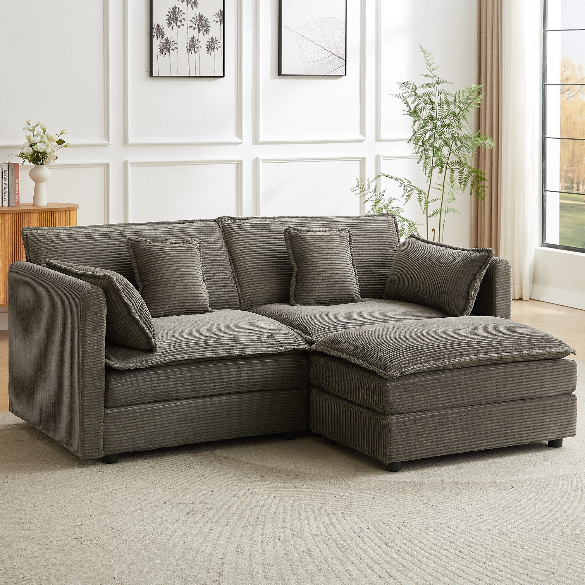 Jiexi Wohnlandschaft Modulares Sofa Kord Ecksofa Wohnlandschaft flexibel L- & U-Form