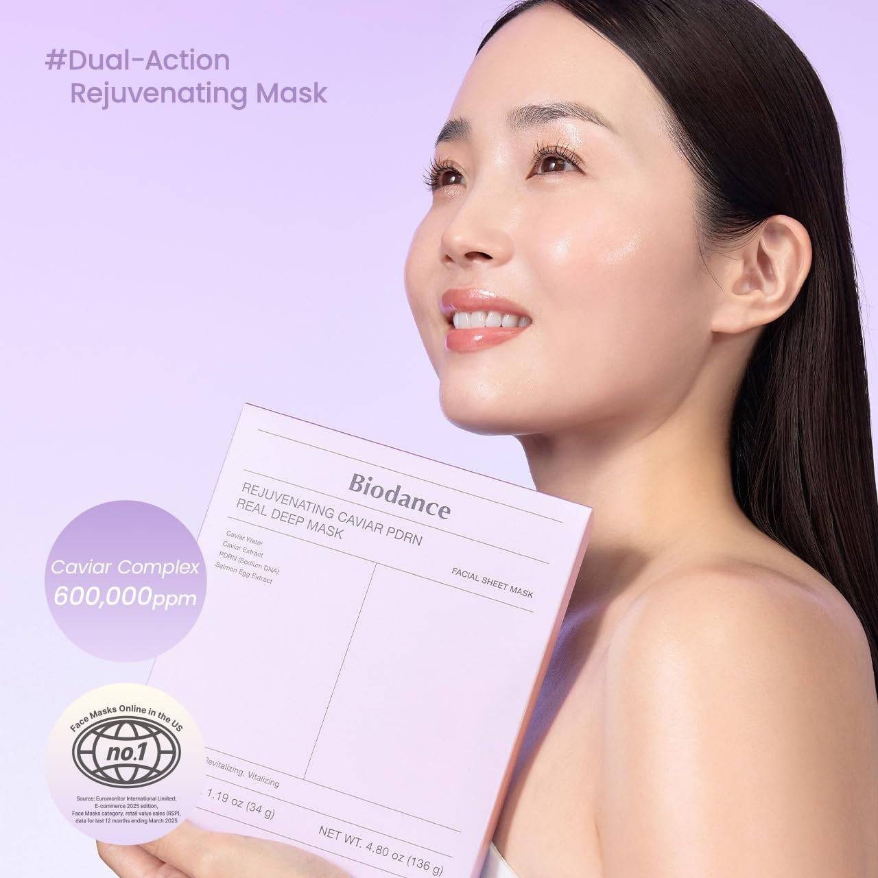 Biodance Gesichtsmaske Rejuvenating Caviar PDRN Real Deep Mask – Hydrogelmaske mit Caviarextrakt & PDRN – für glattere, gestärkte Haut – 4er Pack à 34 g –, koreanische Gesichtspflege für alle Hauttypen
