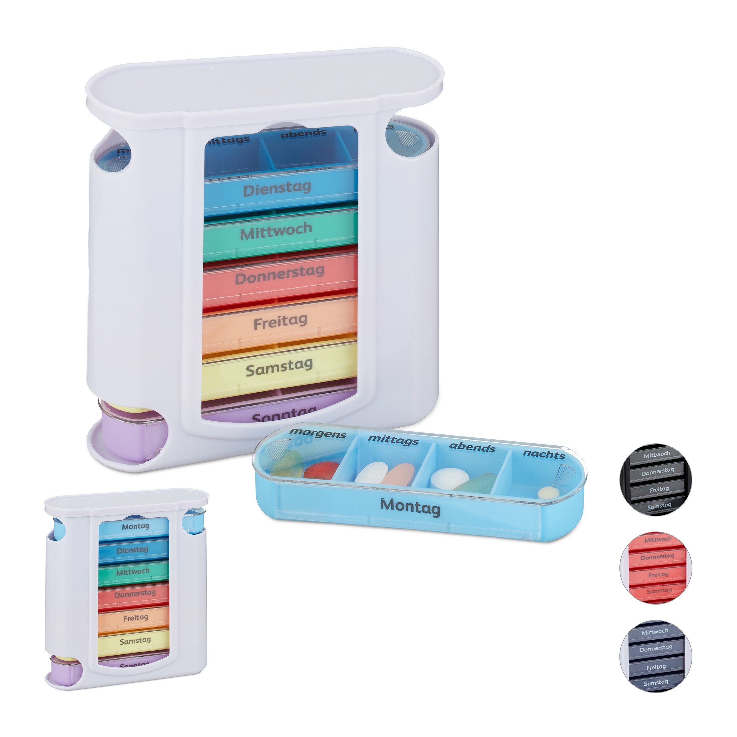 Pillendose 2 x Pillendose 7 Tage 4 Fächer bunt