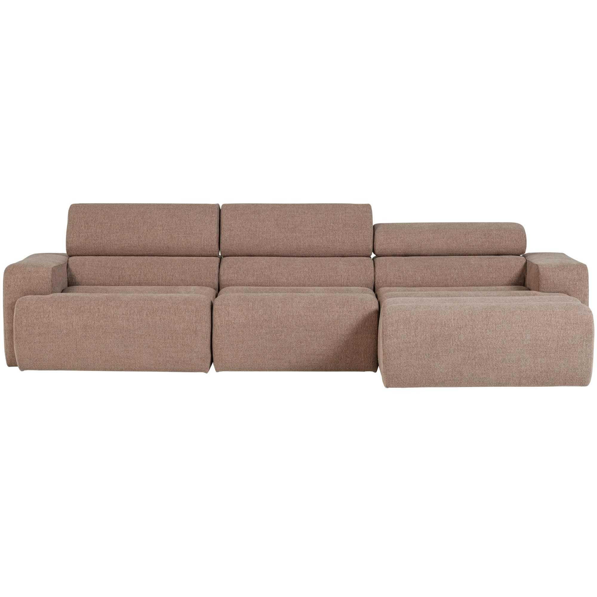 WOOOD Ecksofa Novi Bouclé Taupe – mit verstellbarer Nackenstütze, Rechts, verstellbare Nackenstütze