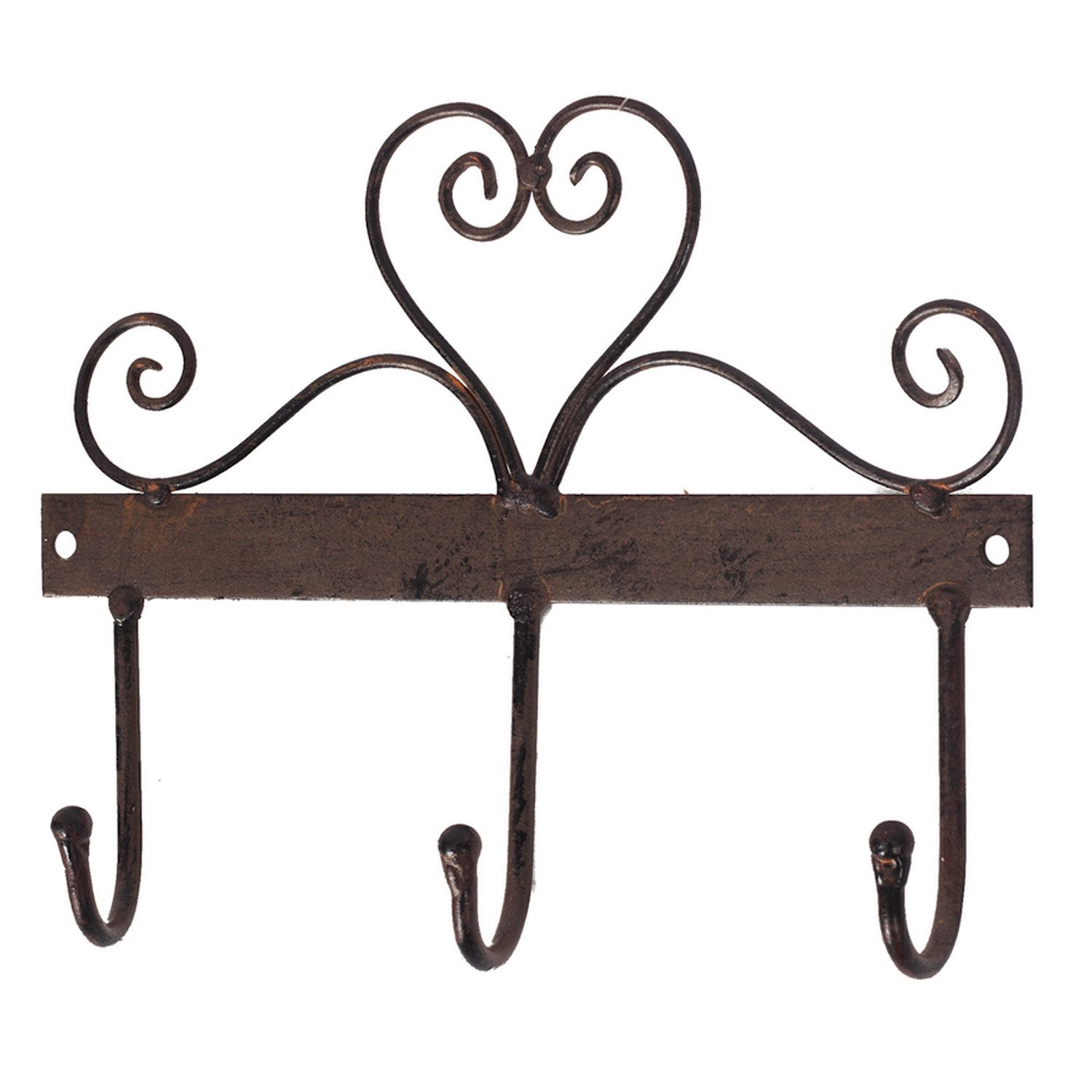 Macosa Home Garderobenhaken Hakenleiste Herz Haken vintage Braun 20x16 cm Dekohaken Schlüsselhaken, Shabby Chic Wandhaken Kleiderhaken Dekohaken Wand-Deko
