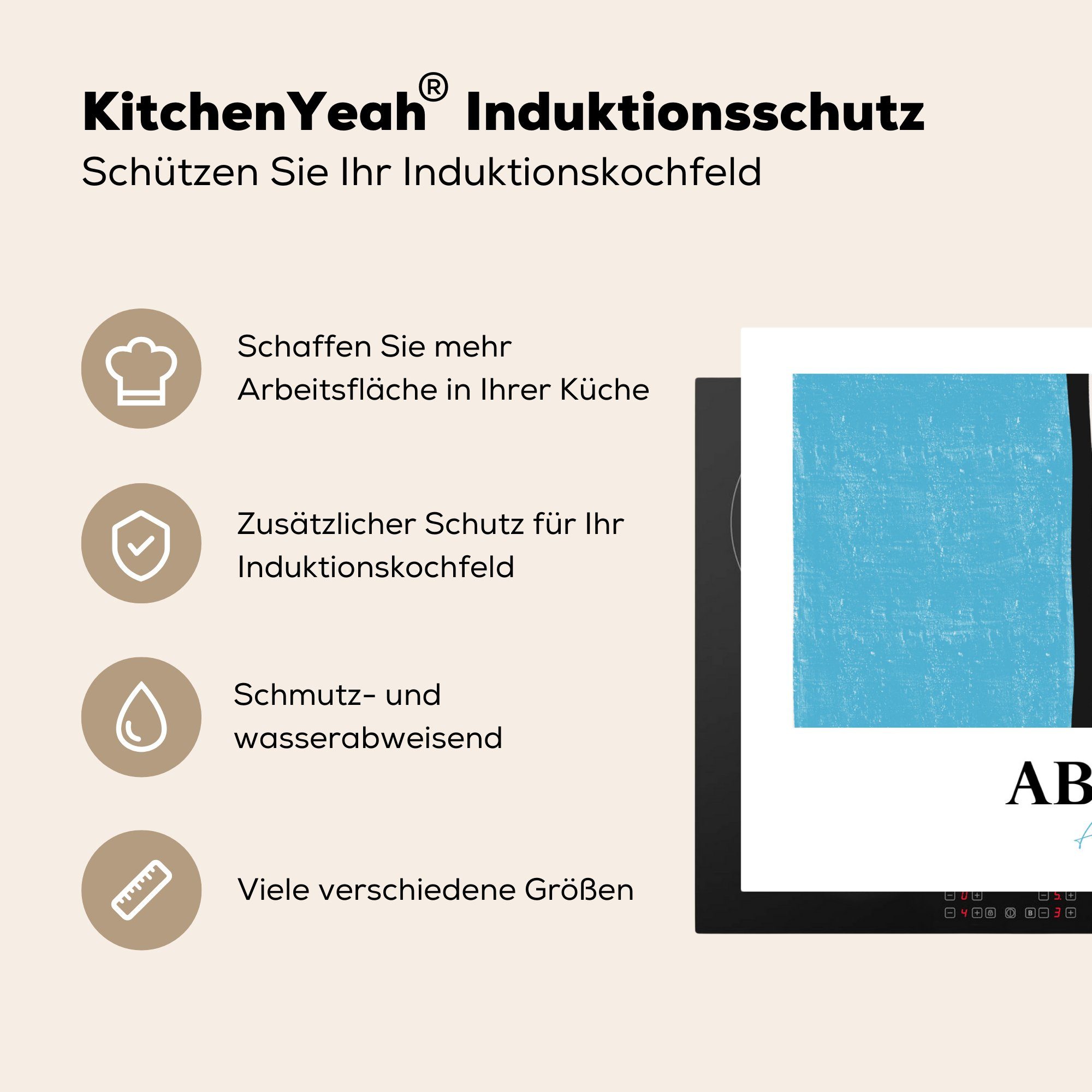 Schutz - MuchoWow 81x52 tlg), - Blau Weiß, die - küche, (1 für Herdblende-/Abdeckplatte Vinyl, Design cm, Induktionskochfeld Ceranfeldabdeckung Schwarz