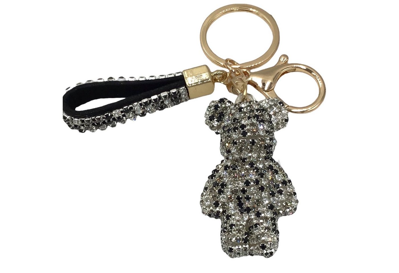 Steinfixx® Schlüsselanhänger Edler Strass Teddybär Cartoon Schlüsselanhänger mit Lederband (Teddybär Anhänger mit Schlüsselring und Karabinerhaken sowie Schlaufe), Schlüsselanhänger - Handyanhänger reich bestückt mit Rhinestones