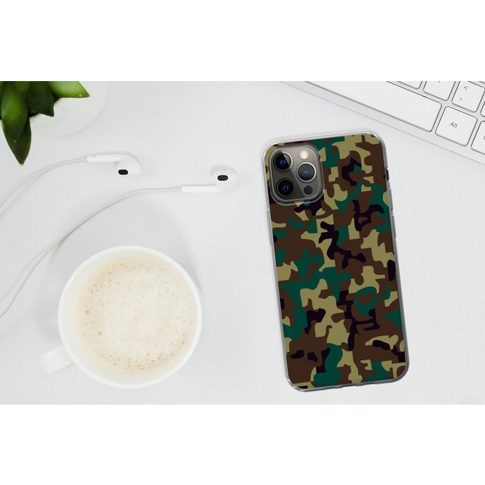 MuchoWow Handyhülle Camouflage-Muster mit dunklen Farben Handyhülle Apple iPhone 12 Pro Max Smartphone-Bumper Print Handy