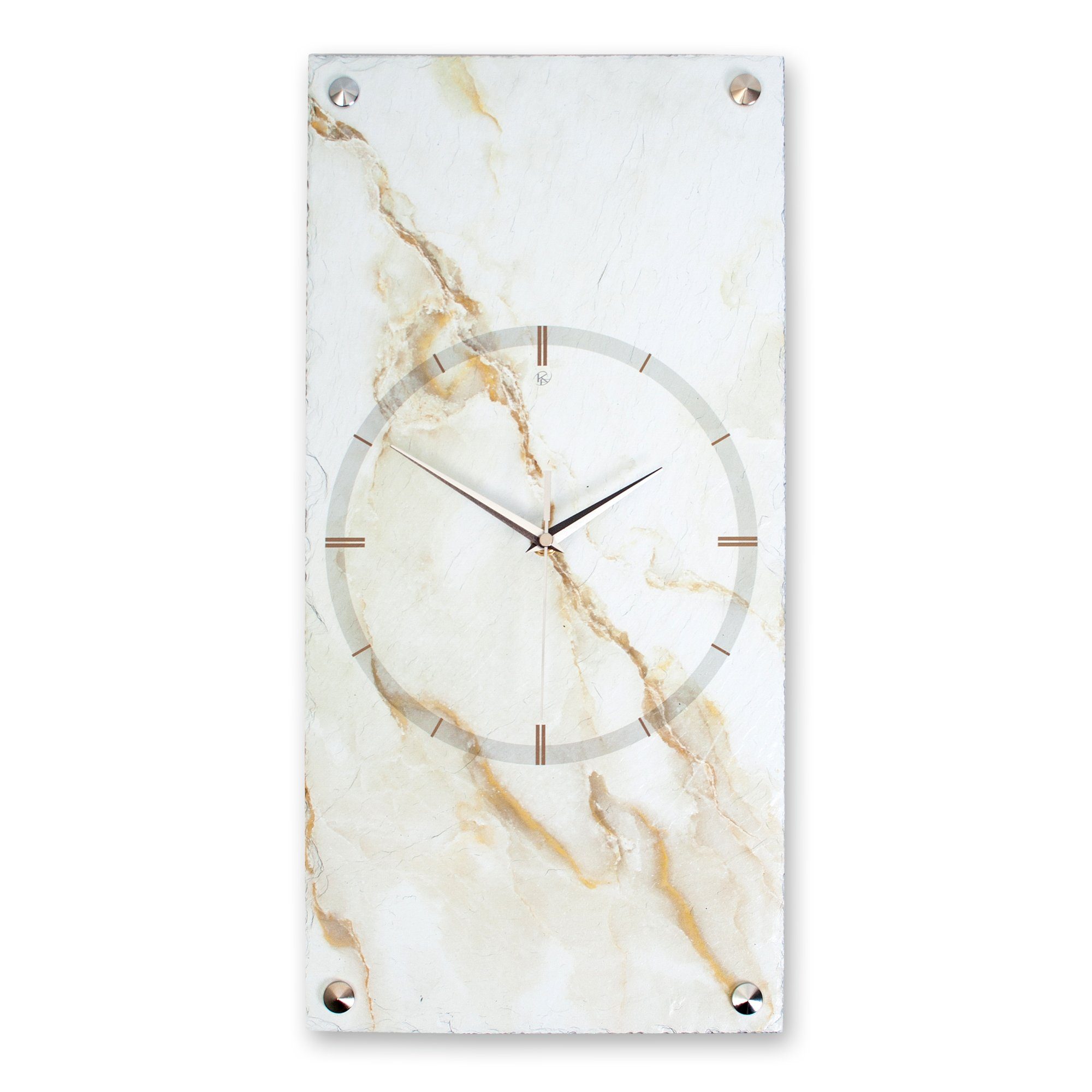 Kreative Feder Wanduhr Designer-Wanduhr „Golden Marble“ aus Stein (Beton) (Funk- oder Quarzuhrwerk; ohne Ticken; elegant, außergewöhnlich, modern)