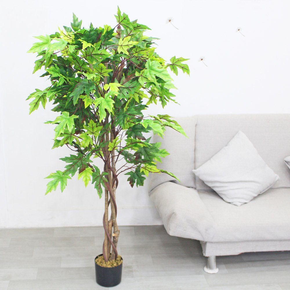 Kunstpflanze Ahorn Decovego Pflanze Decovego, Kunstbaum Echtholz 130cm Ahornbaum Künstliche mit