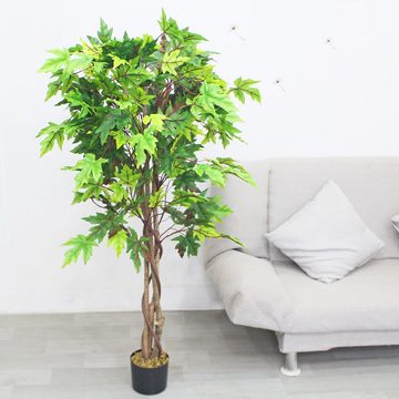 Kunstbaum Ahorn Ahornbaum Kunstbaum Künstliche Pflanze mit Echtholz 130 cm, Decovego