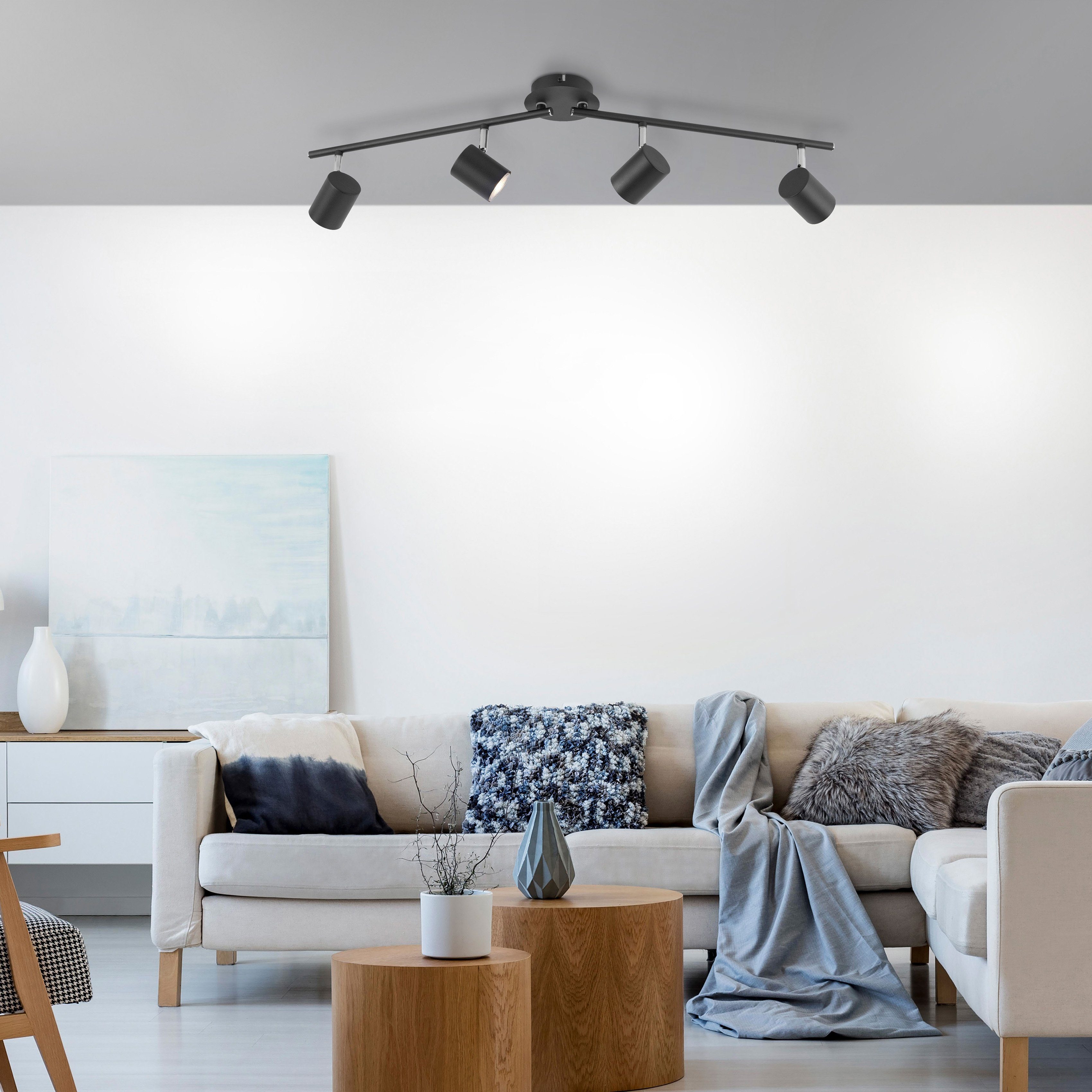 my home LED Deckenleuchte Maci, Leuchtmittel wechselbar, Warmweiß, schlichtes Design, warmweißes LED-Licht, dreh- und schwenkbare Spots anthrazit | Deckenlampen