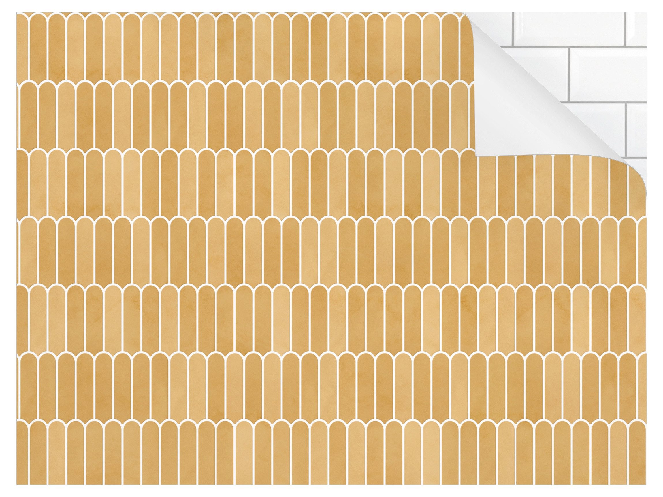 Bilderdepot24 Küchenrückwand selbstklebend gelb mit Motiv, (1-tlg., Nischenrückwand - für Fliesenspiegel ohne Bohren - matt), Nischenrückwand Fliesenoptik fugenlos Wandpaneel Küche Herd