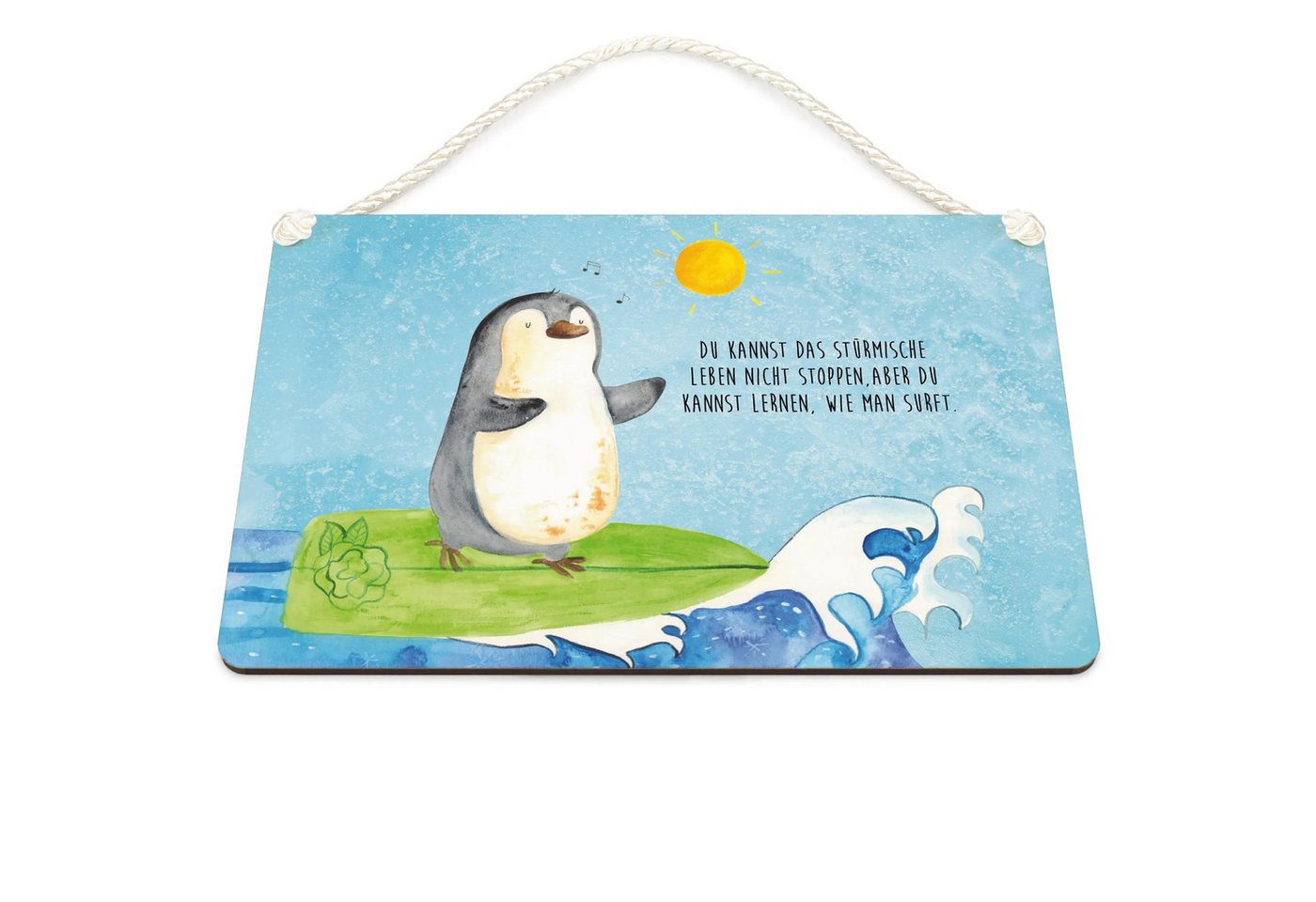 Thumbnail - Mr. & Mrs. Panda Hinweisschild Pinguin Surfer DIN A5 - Eisblau - Geschenk, Urlaub, Wellen, Hawaii, D, (Packung, 1 St., P...