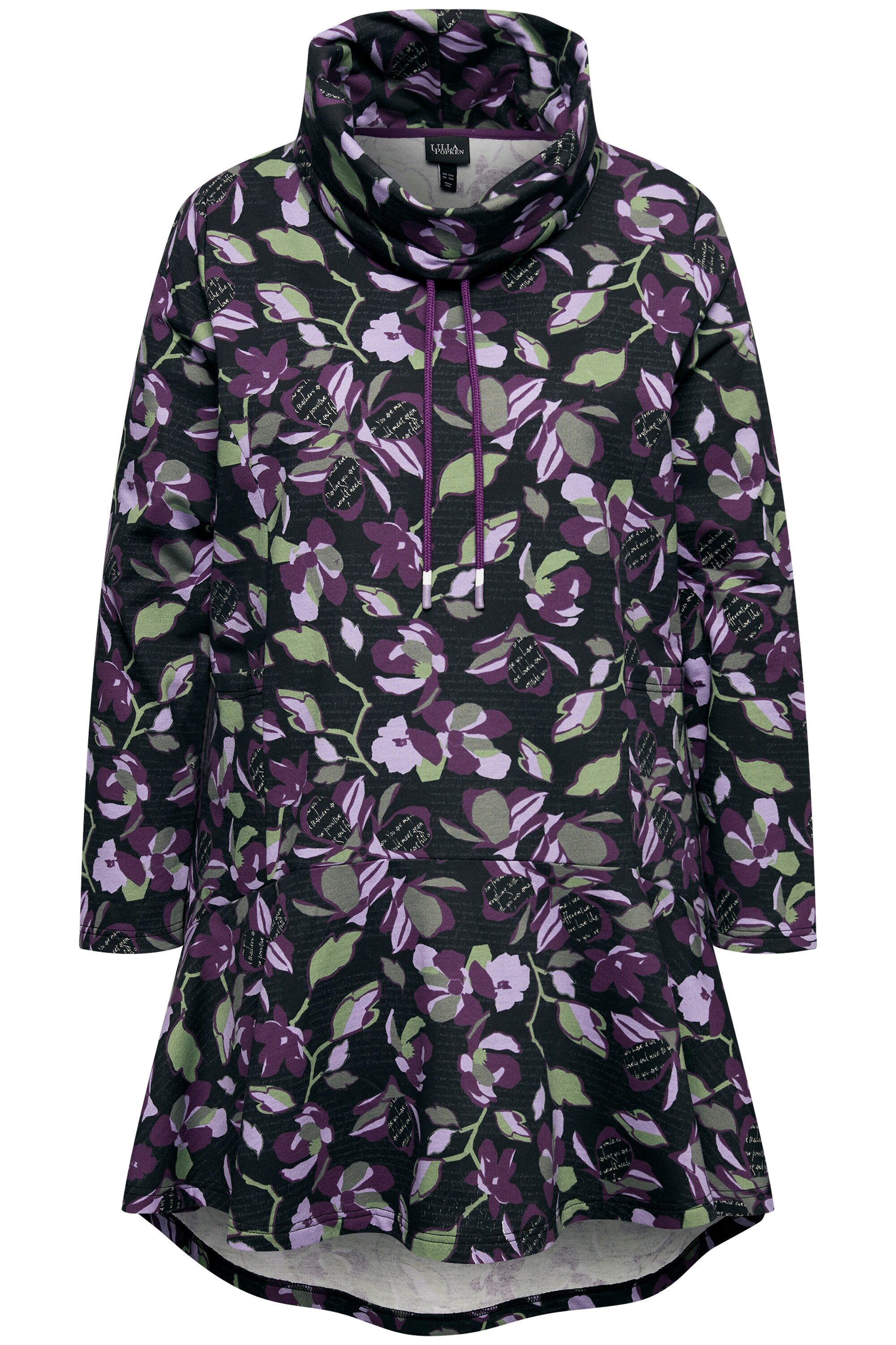 Ulla Popken Sweatshirt Long-Sweater Stehkragen Taschen Langarm Volantsaum günstig online kaufen