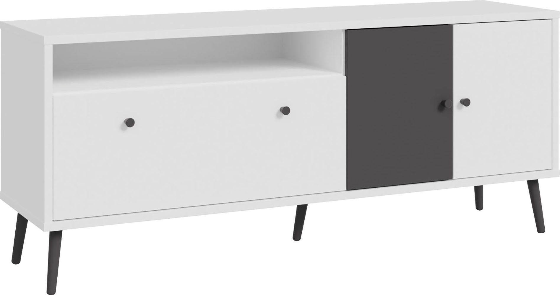 FORTE TV-Board Harllson EasyKlix by Forte, die neue geniale Art Möbel aufzubauen Weiß/Uni Wolfram Grau