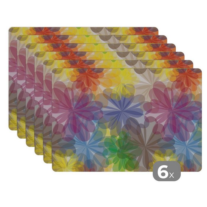 Platzset Regenbogen - Blumen - Abstrakt - Muster MuchoWow (6-St) Platzset Platzdecken Platzmatte Tischmatten Schmutzabweisend