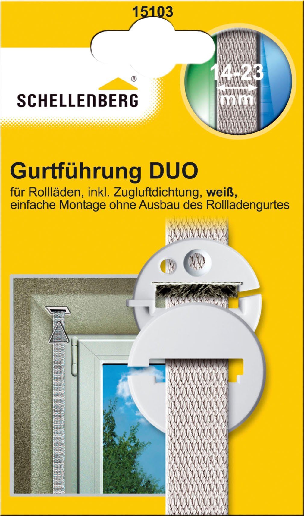 SCHELLENBERG Rollladen-Gurtführung DUO, Mini/Maxi, rund, für max. 2,3 cm Gurtbreite, 1-St., Verringert den Verschleiß des Rolladengurtes unter dem Rolladenkasten
