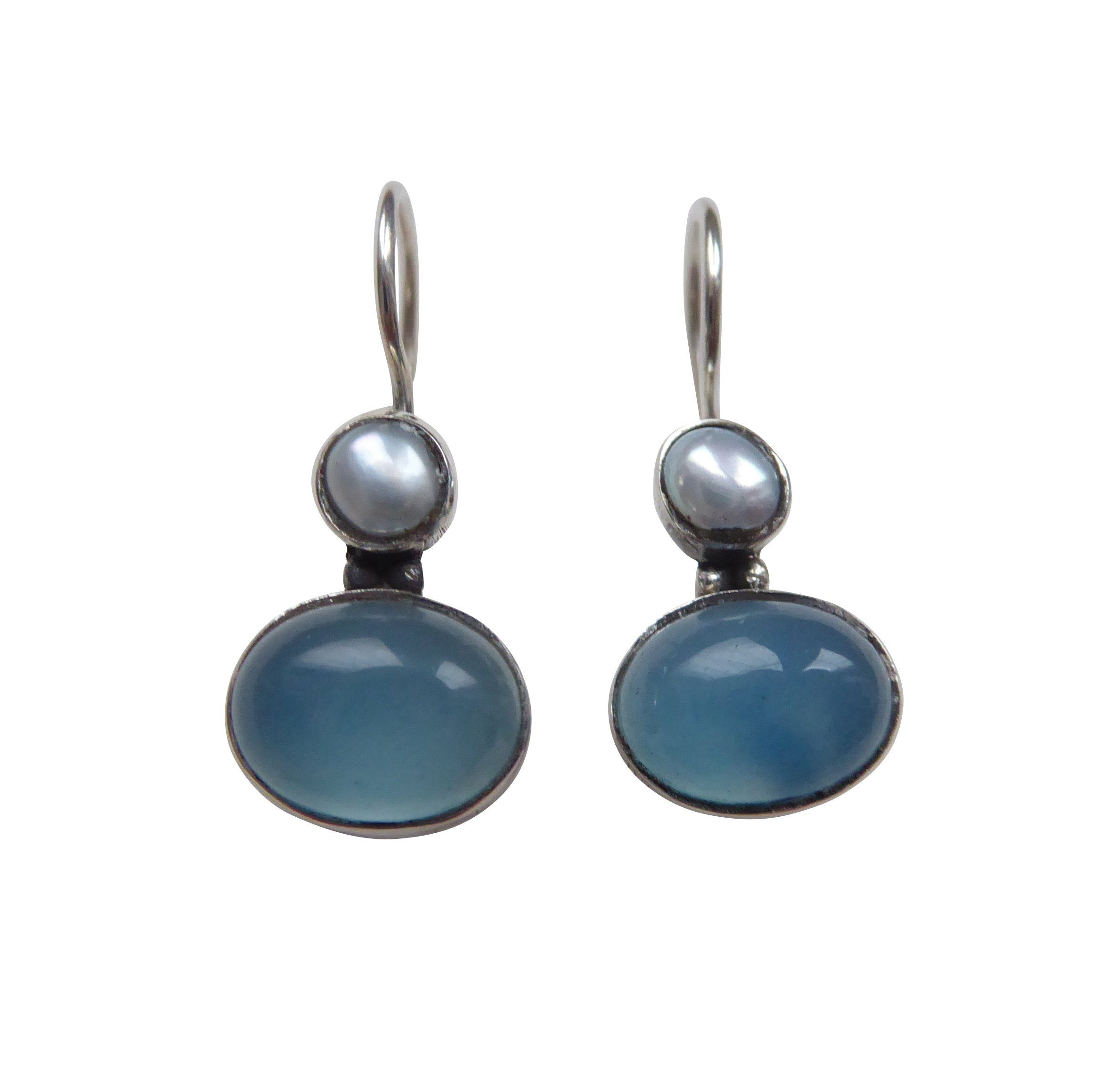 Mugello Paar Ohrhänger Puccini Chalzedon (Silber) Süßwasserperle Geschenk Alltag, Handarbeit aus kleiner florentinischen Manufaktur, Vintageschmuck