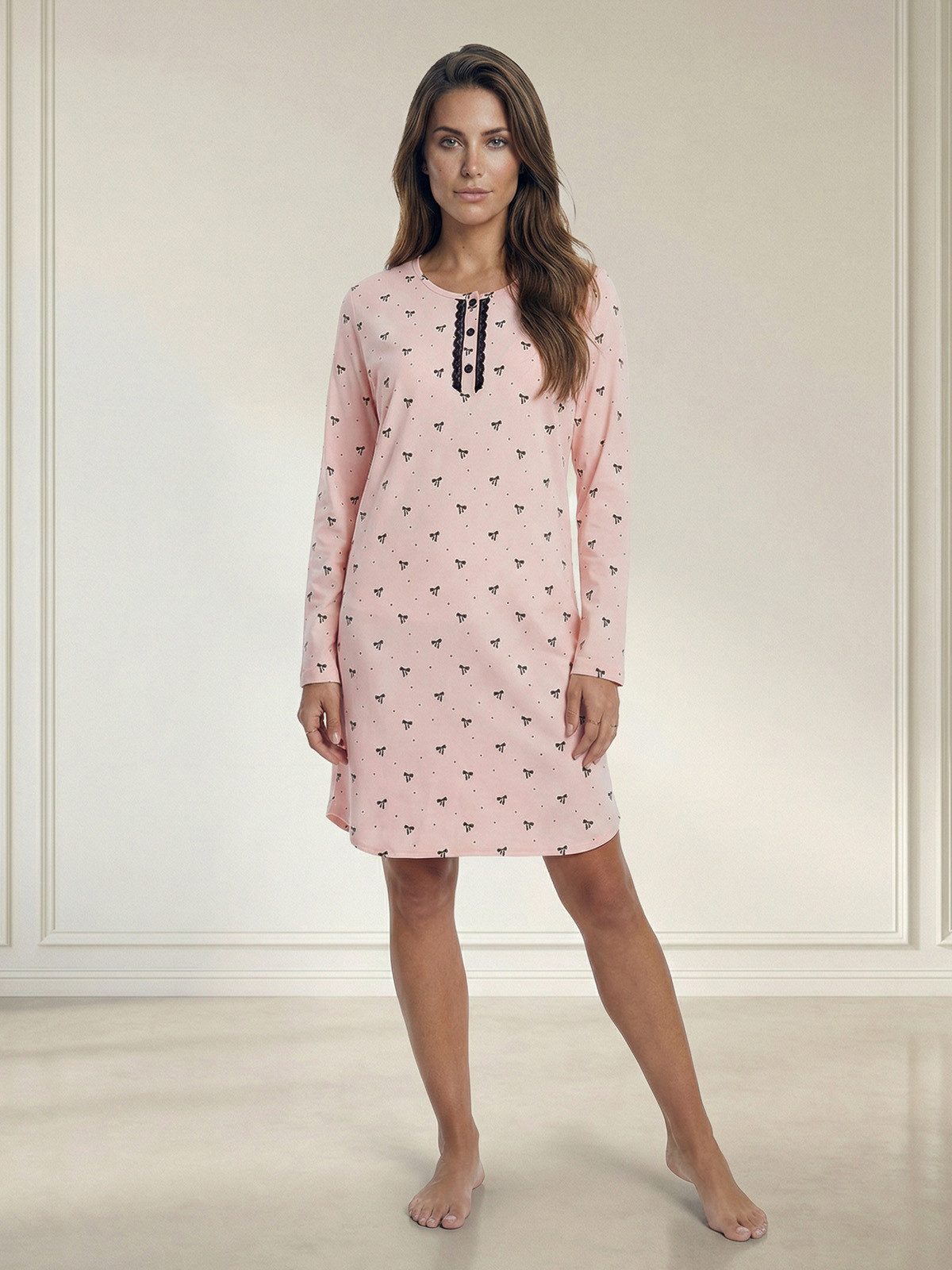 zeitlos Nachthemd Nachthemd Langarm - Marry Schleife & Spitze