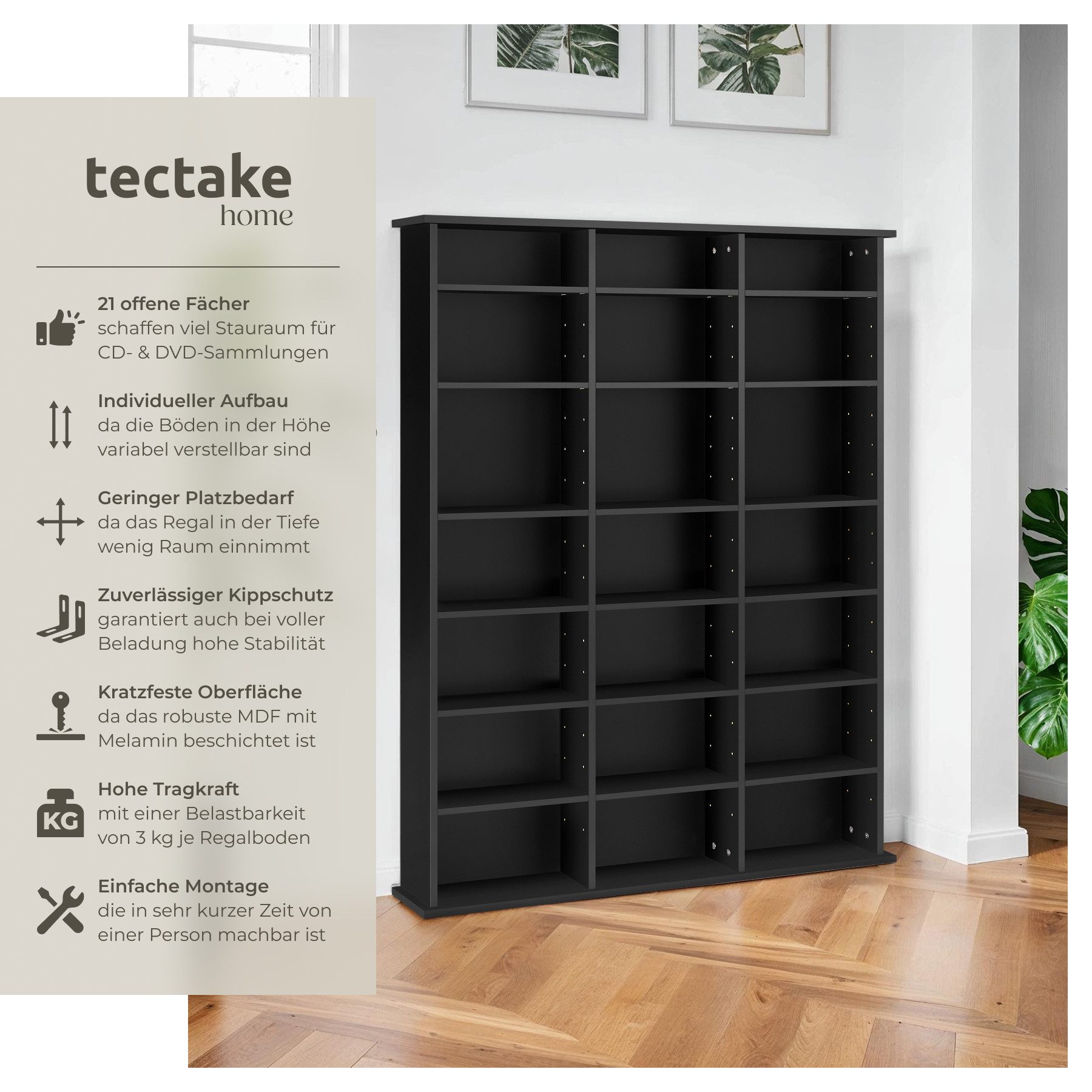 tectake CD-Regal CD DVD Regal, Set 1-tlg., in Holzoptik günstig online kaufen