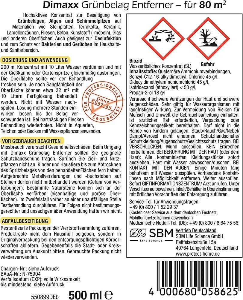 Protect Home Protect Grünbelagentferner 500 Grünbelag-Entferner Home Dimaxx ml