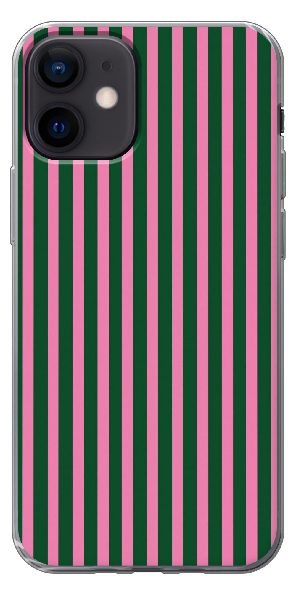 MuchoWow Handyhülle für Apple iPhone 12 Pro Vertikale Streifen - Grün - Rosa, Smartphone-Bumper, Print, Handy Schutzhülle Dünn