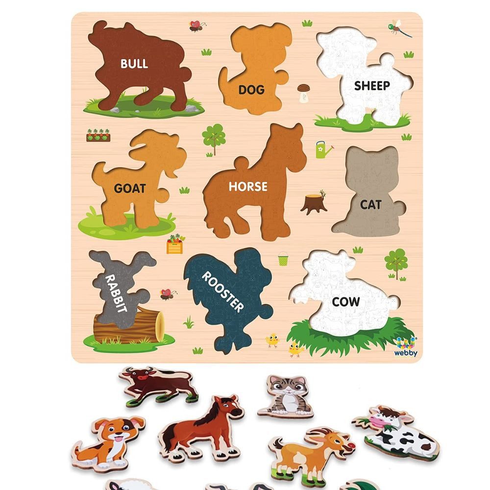 Webby Toys Puzzle Holzpuzzle-Board – Lernspiel für Kinder ab 2 Jahren, 9 Puzzleteile, Kindersicheres Design mit glatten Kanten und stabiler Bauweise