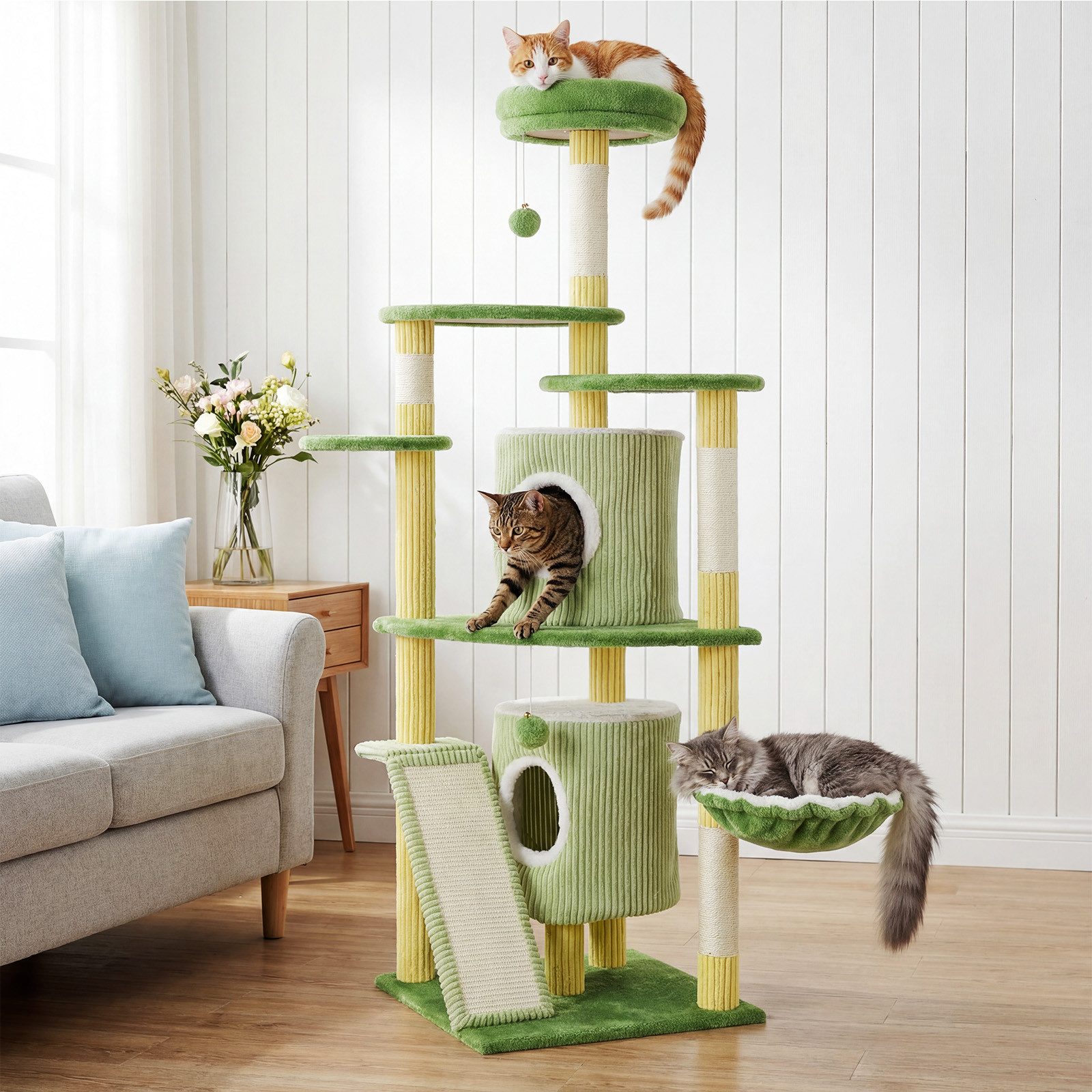 oyajia Kratzbaum 155 cm (H), Plüsch Kletterbaum Katzenbaum, für kleine und mittelgroße Katzen