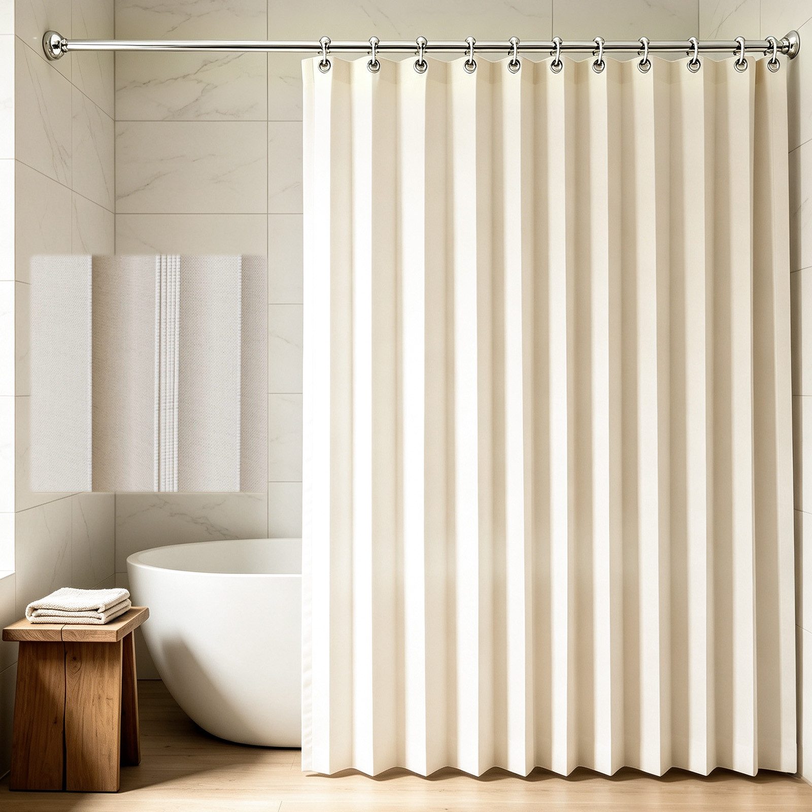 M&W DAS DESIGN Duschvorhang 180x200 Beige Faltbar Anti Schimmel Waschbar