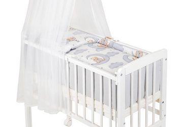 hopsibaby Beistellbett 3in1 Babybett Baby "magischer Teddybär" Waffelpiqué Komplettset, Massivholz