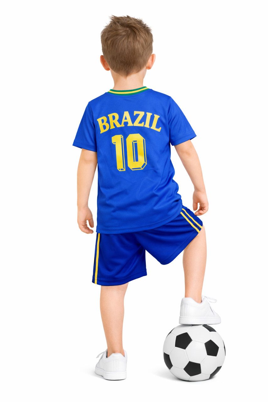 Fashion Boy Fußballtrikot Fussball Fan Set Brasilien, Brazil, Trikot + Shorts, JS293e (Set, T-Shirt + Shorts)