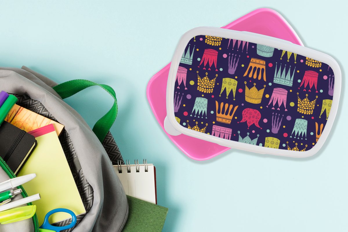 Krone rosa MuchoWow Lunchbox Erwachsene, Snackbox, (2-tlg), Farben für Mädchen, Muster Kinder, - Kinder, - Brotbox - Kunststoff Brotdose - Kunststoff, Kinder