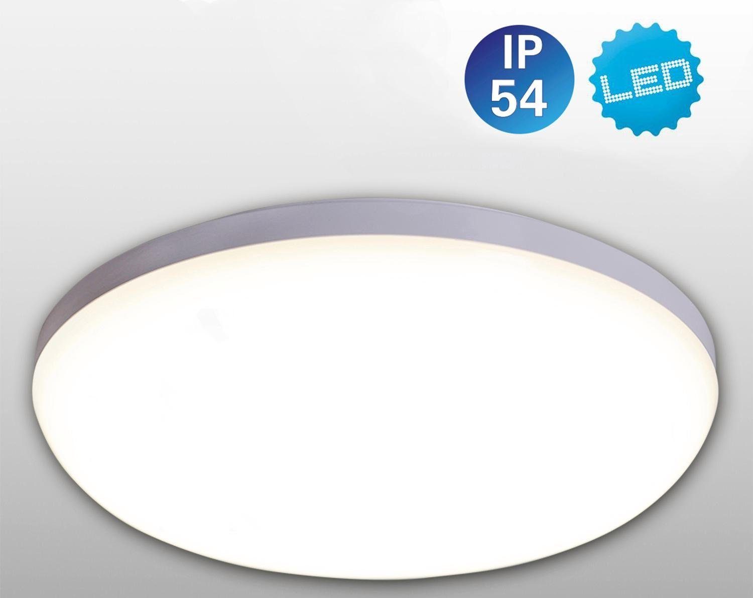 näve LED Deckenleuchte Garda, E, IP54 weiß satiniert, Kunststoff/Metall, LED fest integriert, Neutralweiß, Energieeffizienzklasse