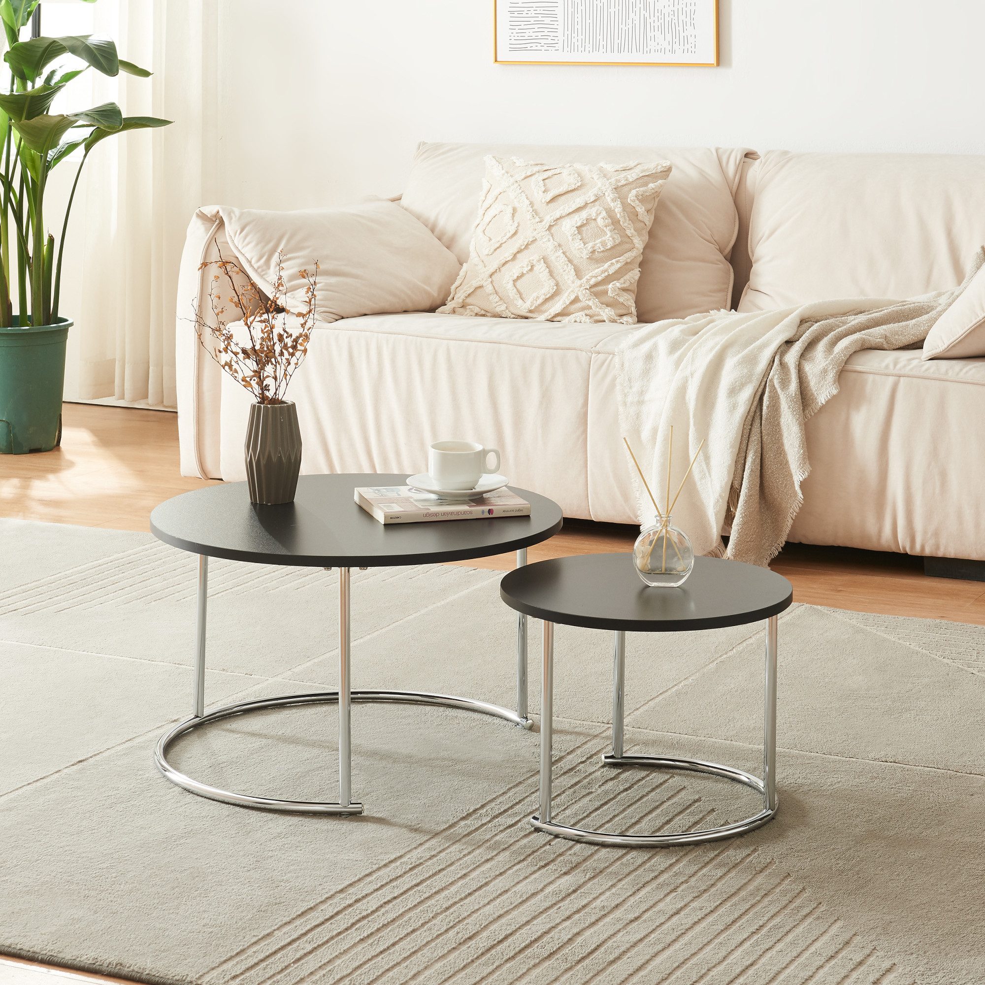 en.casa Couchtisch (Set, 2-St), »Christchurch« rund Metallgestell Schwarz/C günstig online kaufen