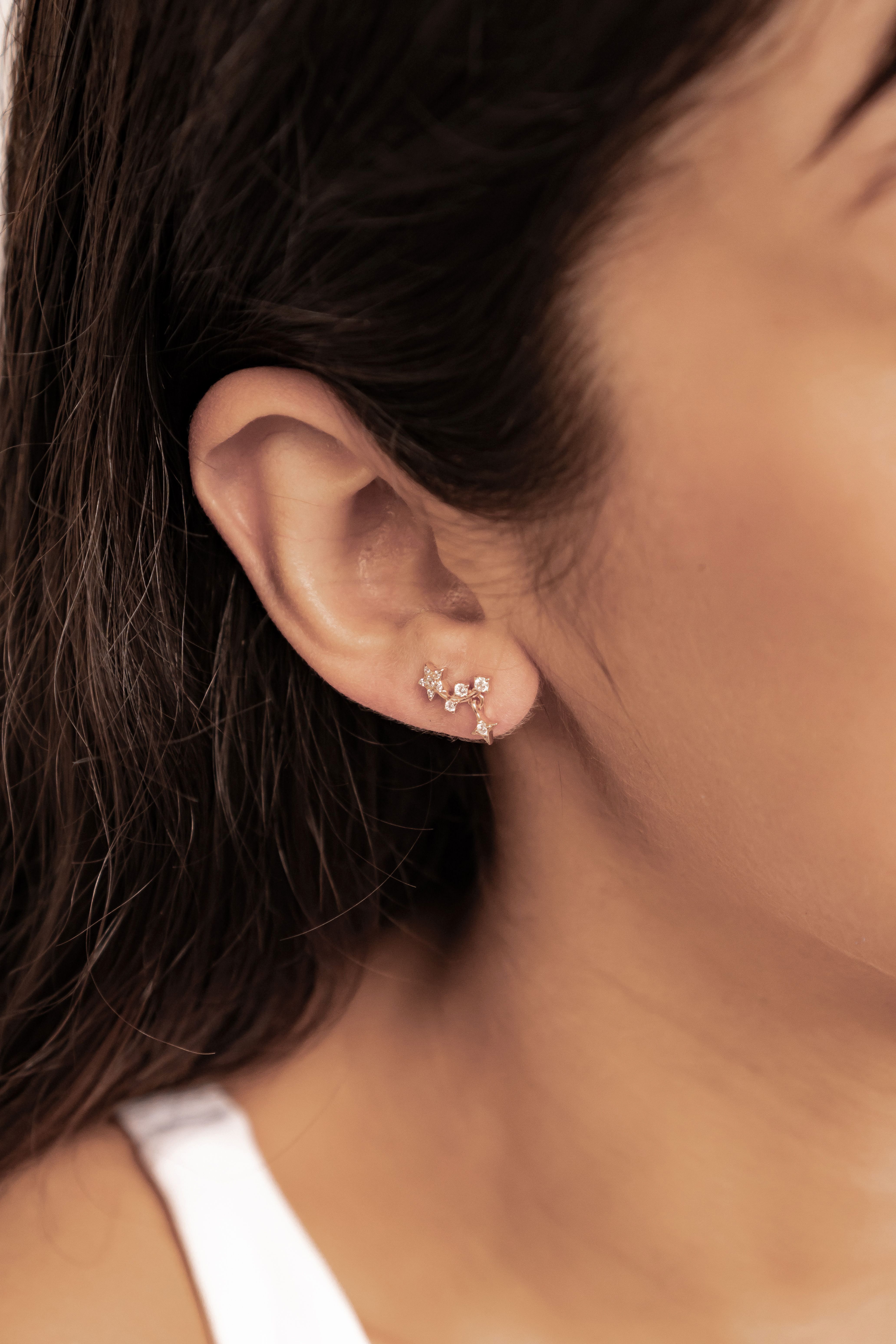 Hey Happiness Paar Ohrstecker Stern Nachthimmel, mit Zirkonia, Zarte Kleine Damen Ohrringe Silber 925