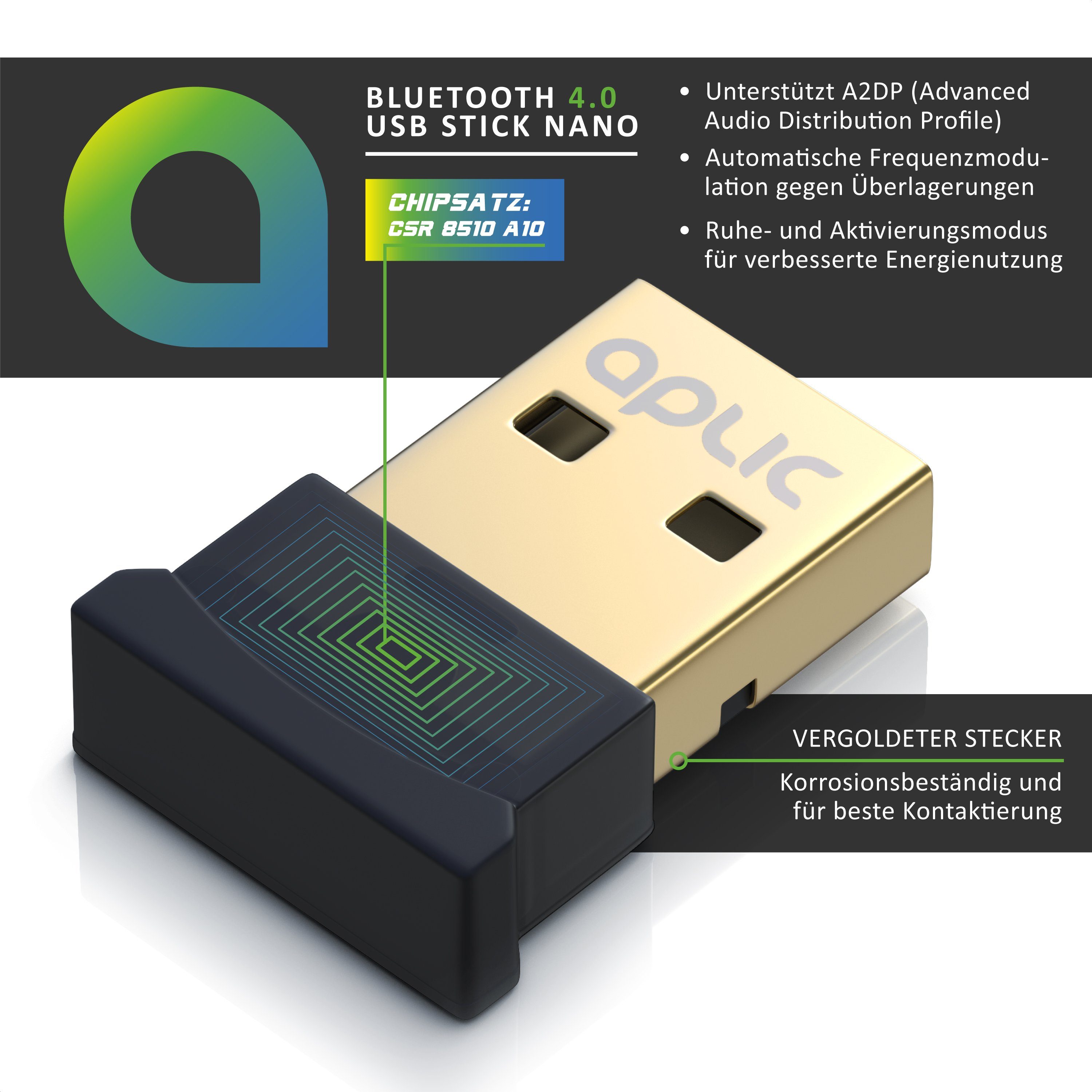 Aplic Bluetooth-Adapter, Bluetooth V4.0 USB Stick Bluetooth Adapter - bis zu 10m Reichweite