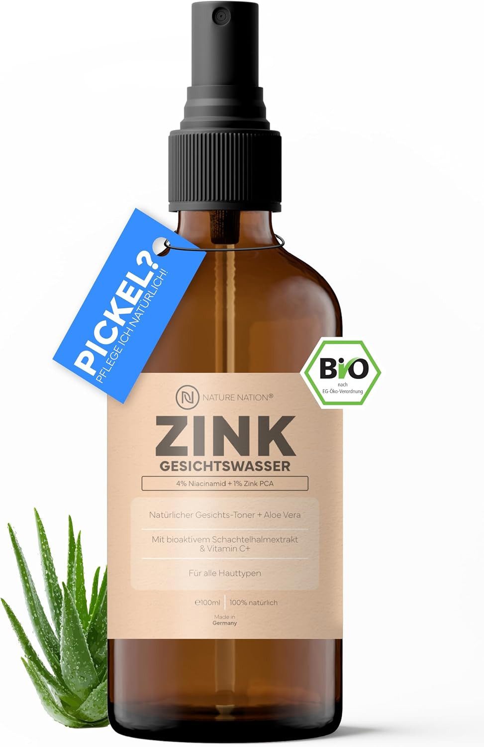 NATURE NATION Gesichtswasser Zink Gesichtswasser: Mizellenwasser, Toner gegen Pickel & unreine Haut, 1-tlg., Klärender Toner für unreine & empfindliche Haut