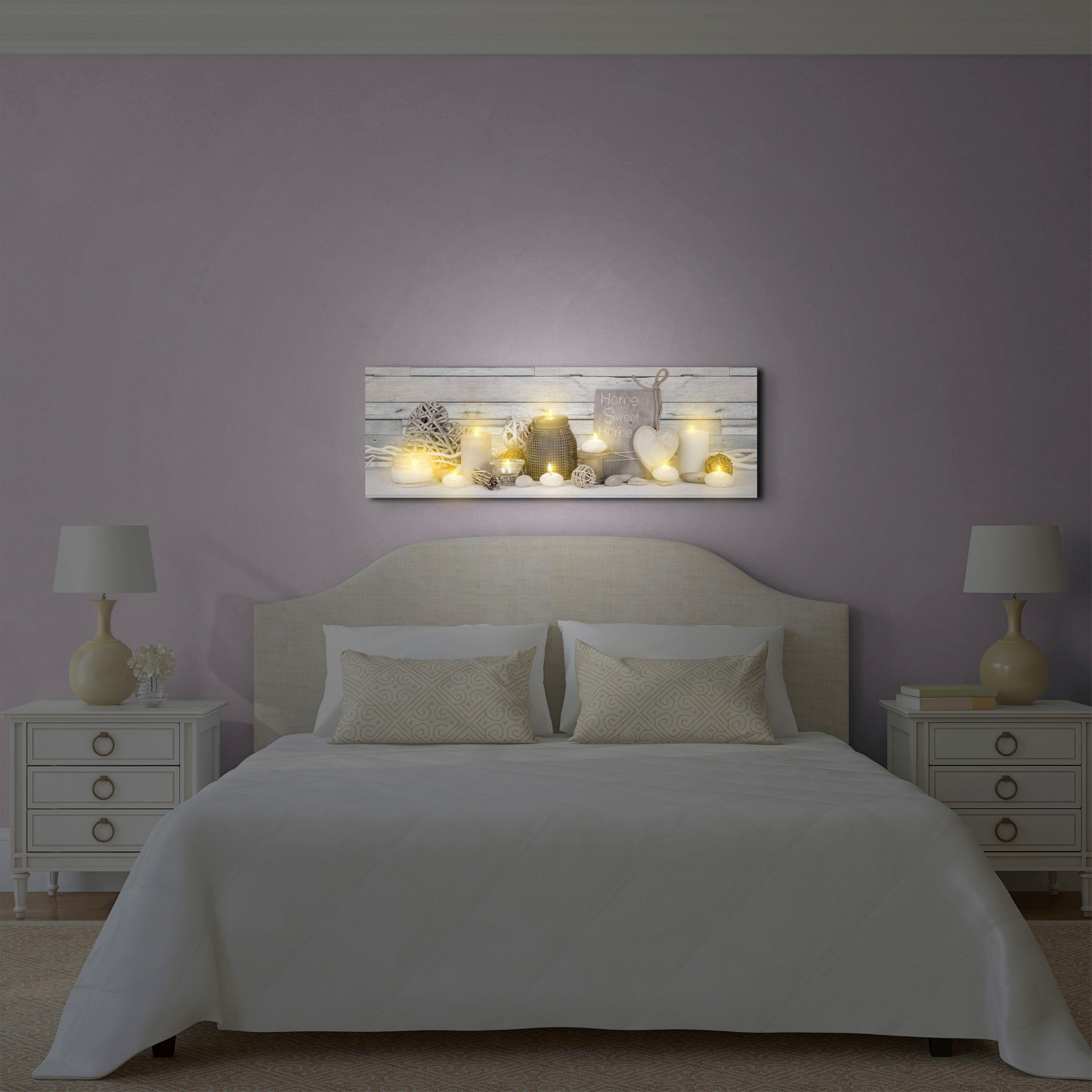 Art for the home LED-Bild Cosy Home, Romantisch (1 St), LED-Leinwand süßes gemütliches Zuhause 30 x 90 cm