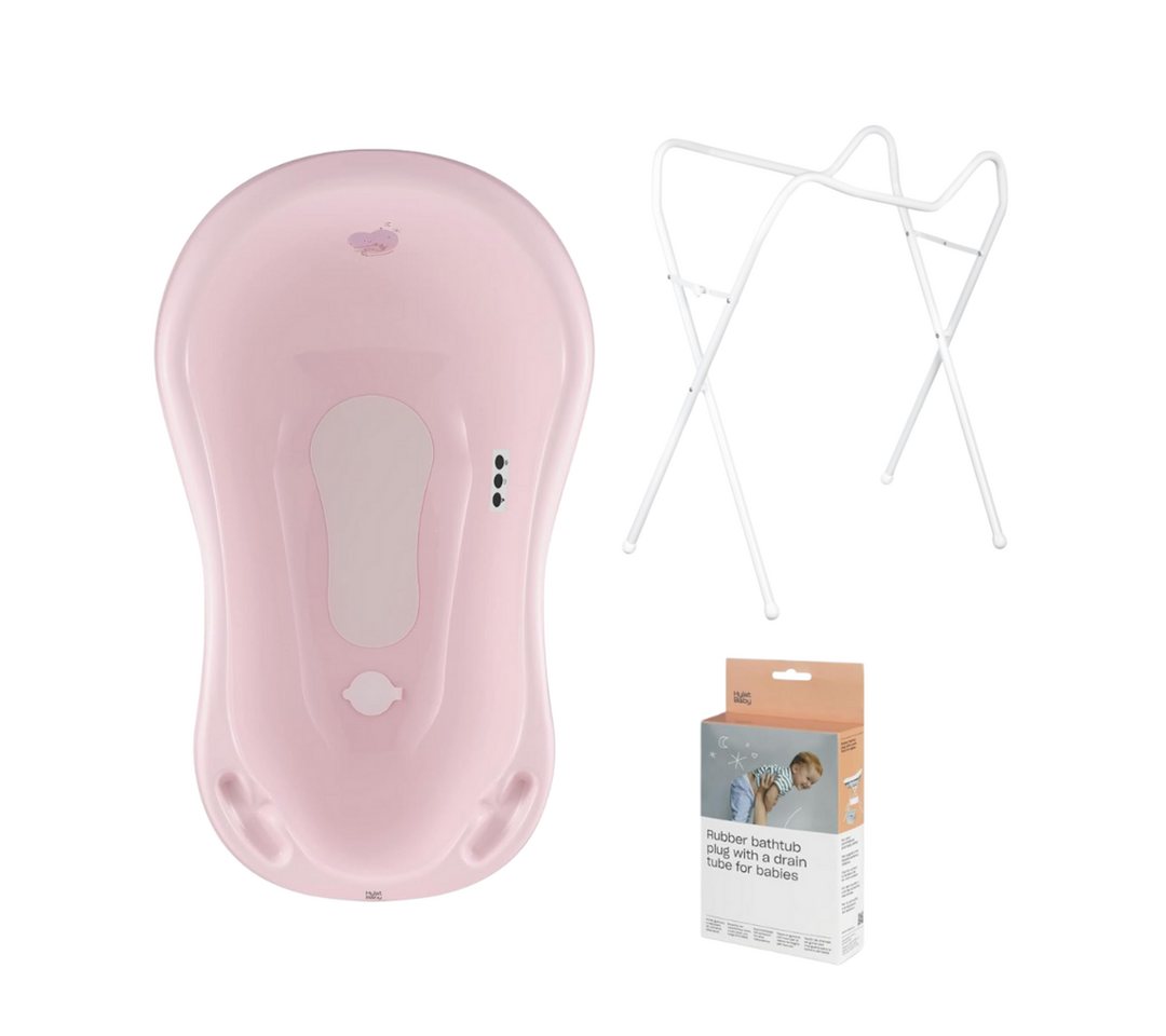 Thumbnail - Hylat Baby Babybadewanne Babywanne, Ständer, Abfluss - Rosa, (3-teiliges SET)