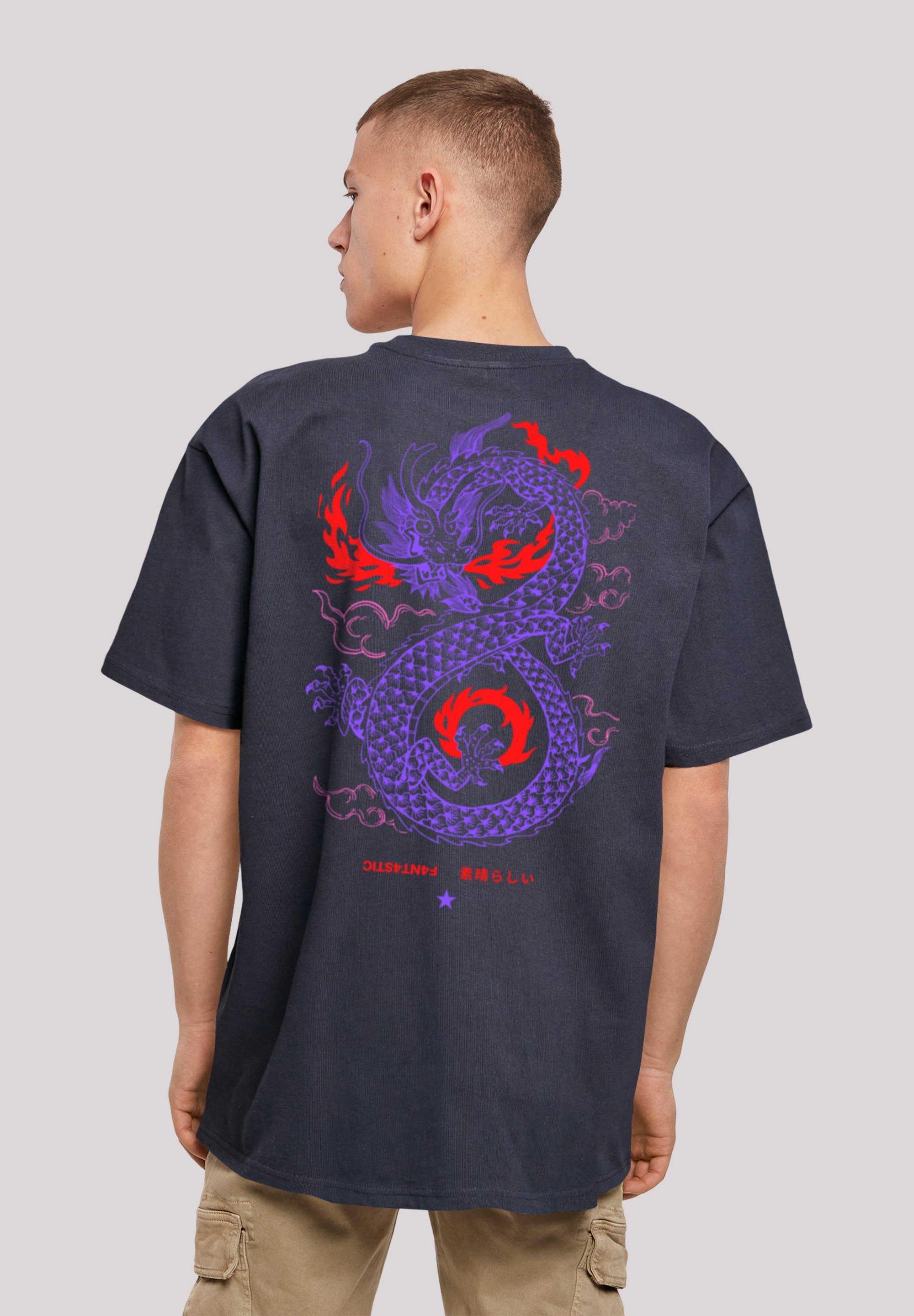 F4NT4STIC T-Shirt Drache Feuer Print navy Japan