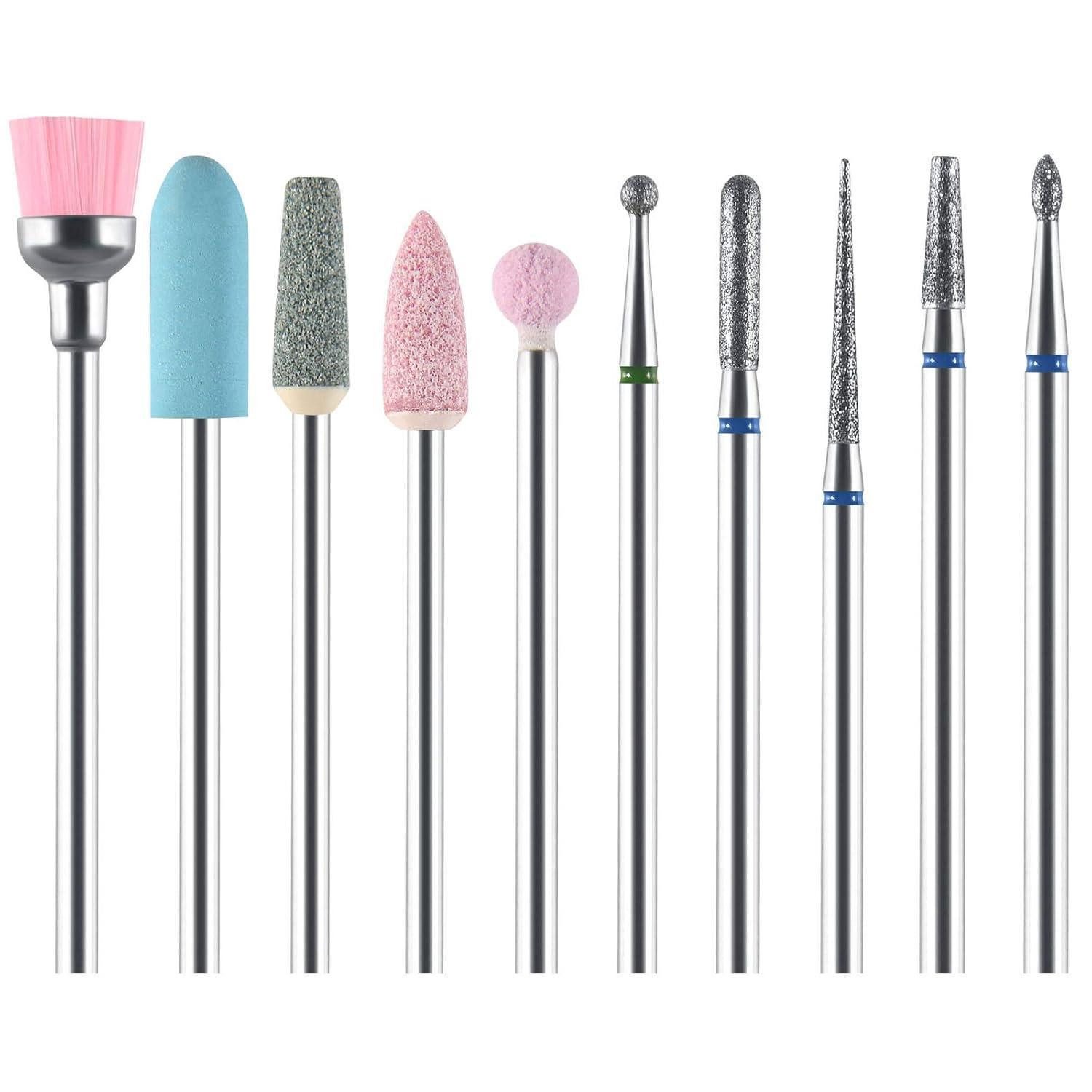 LuxusKollektion Polierfeile 10-teiliges Elektrische Nagelfräser Bits Set für Maniküre Pediküre