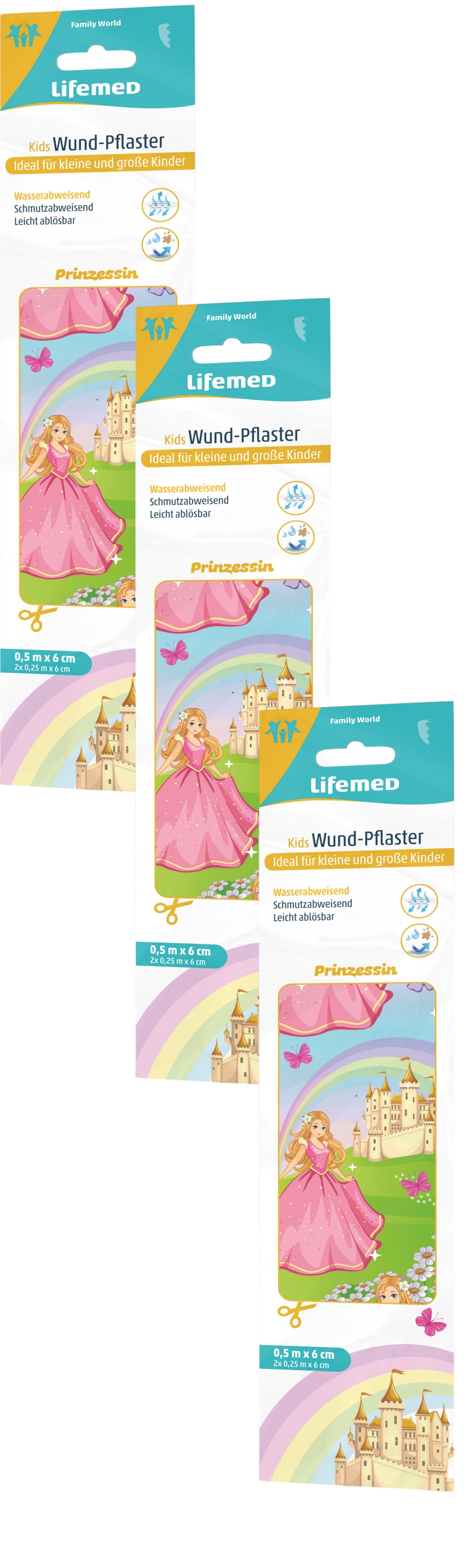LifeMed Wundpflaster 3x Lifemed Wundpflaster Kids Prinzessin 3x 50cm x 6cm