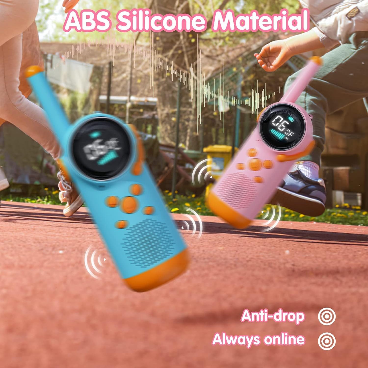 LA CUTE Walkie Talkie Walkie Talkie Kinder 8 Kanal Funkgerät mit VOX LED USB wiederaufladbar, (Walkie-Talkie Set für Kinder mit USB-Ladekabel und Tragebändern, 2-St., 2 Walkie-Talkies mit Zubehör – ideal für Abenteuer drinnen & draußen), Kindgerechtes Walkie-Talkie mit VOX-Funktion und LED-Taschenlampe