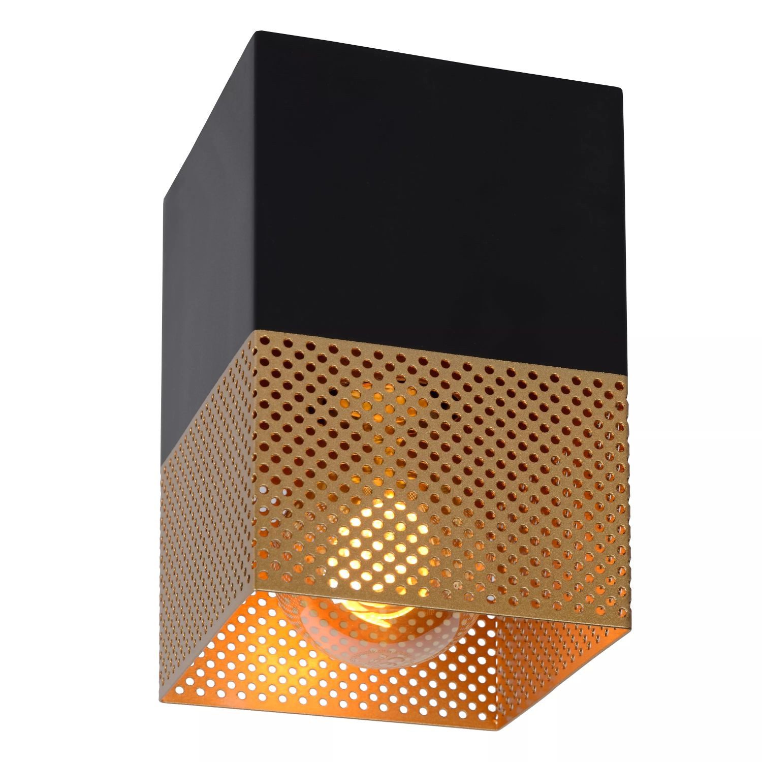 Licht-Erlebnisse Deckenleuchte TELUR, ohne Leuchtmittel, Industrial Design Schwarz Gold Metall eckig L:10 cm E27 Flur Vintage