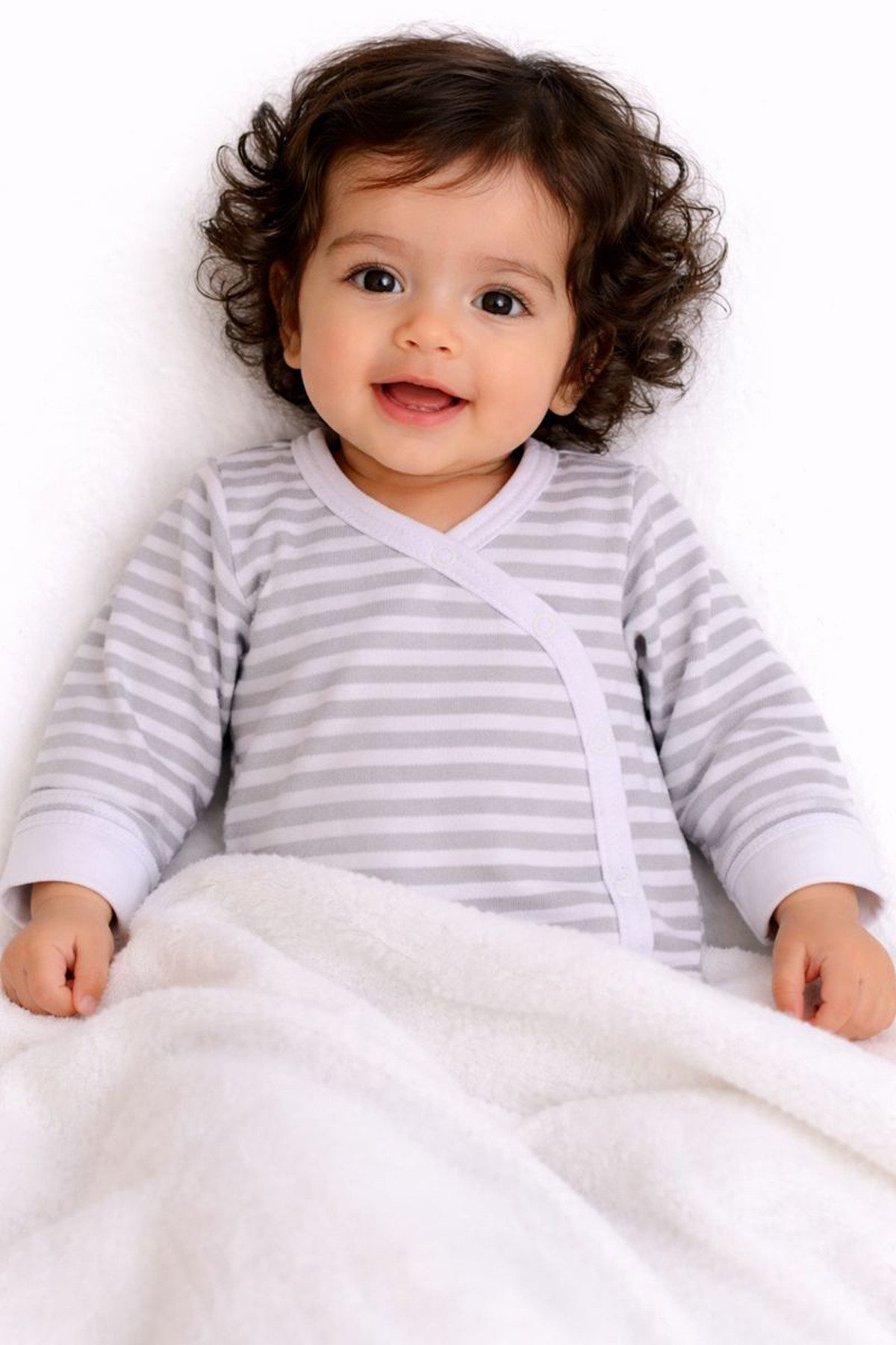 Body Wickelbody mit Kratzschutz Baby Langarmbody in Grau gestreift