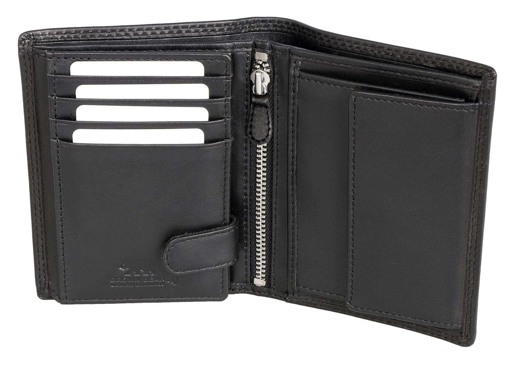 Brown Bear Geldbörse Modell 8005 D LF mit Reißverschlussfach und 11 Kartenfächern, aus Echtleder mit RFID Schutz Schwarz