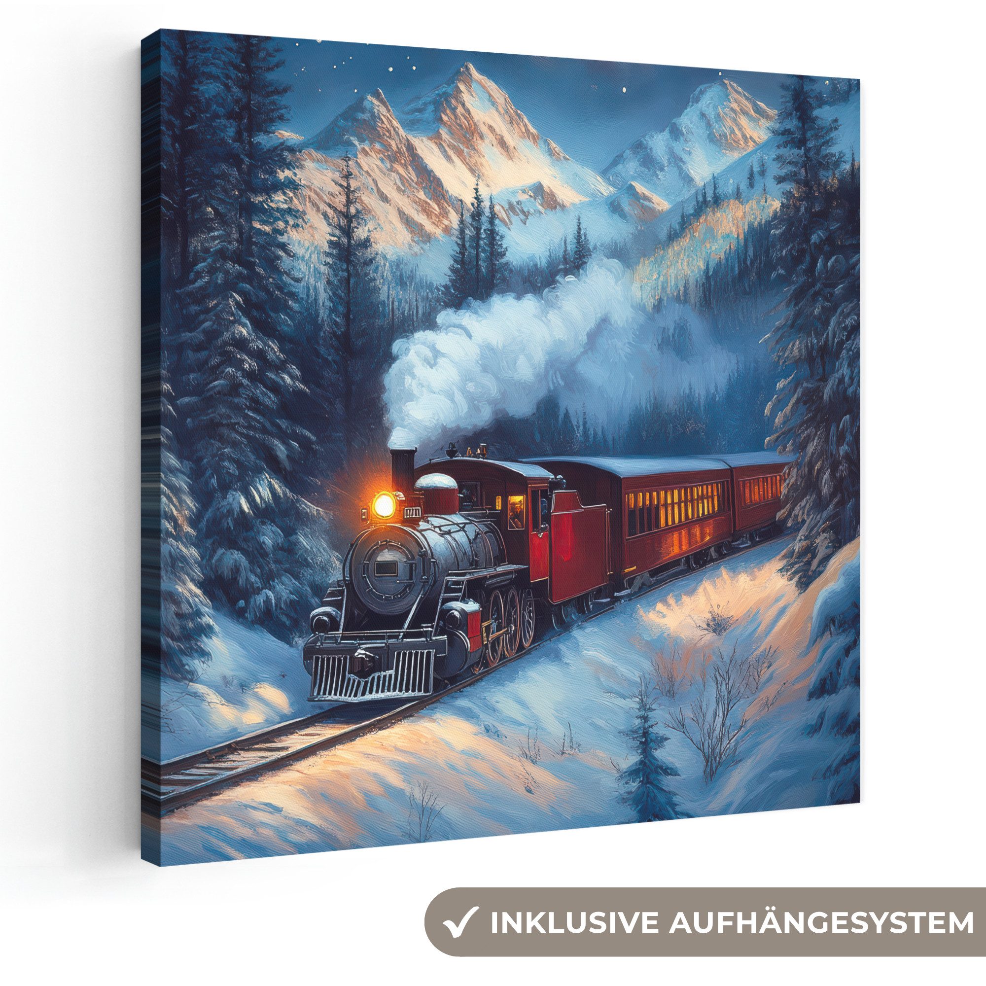 OneMillionCanvasses® Leinwandbild Zug - Weihnachten - Schnee - Weihnachtszug, Fotodruck (1 St), Wandbild, Deko Schlafzimmer Wohnzimmer Flur 20x20 cm