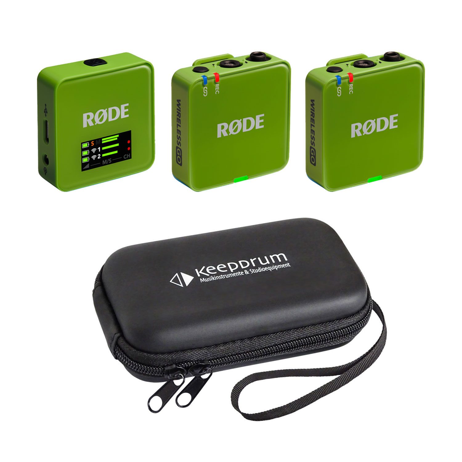 Rode Mikrofon-Funksystem Wireless GO Gen 3 Grün mit Softcase Digitales Aufnahmegerät