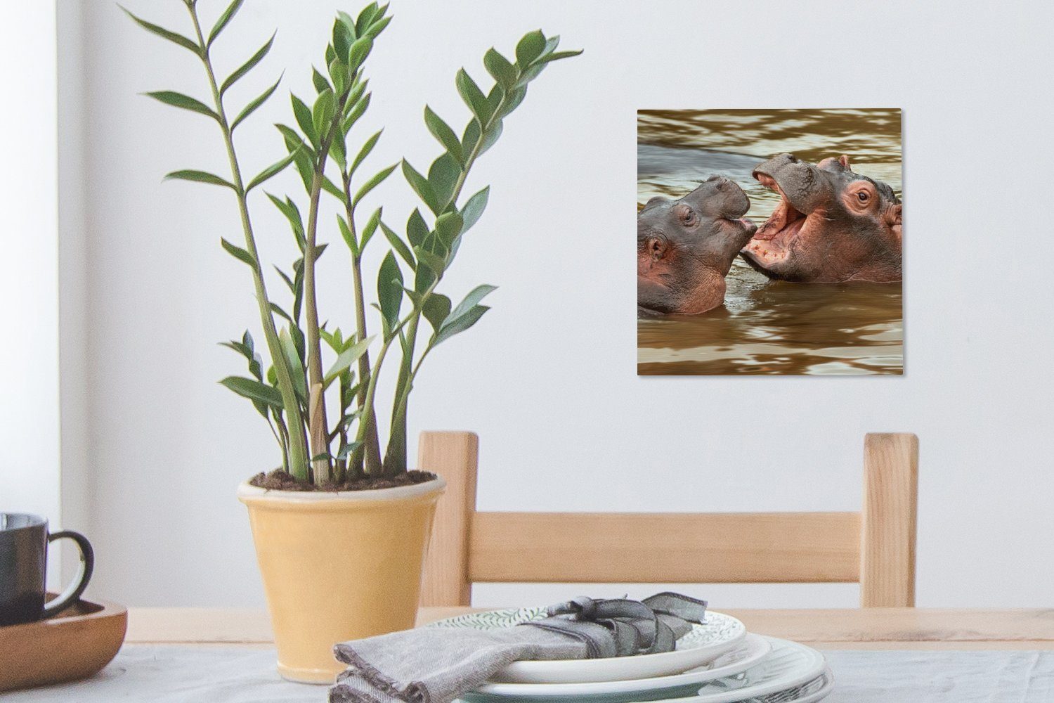 OneMillionCanvasses® Leinwandbild Nilpferd (1 St), Bilder - für Tiere Schlafzimmer - Leinwand Wohnzimmer Wasser