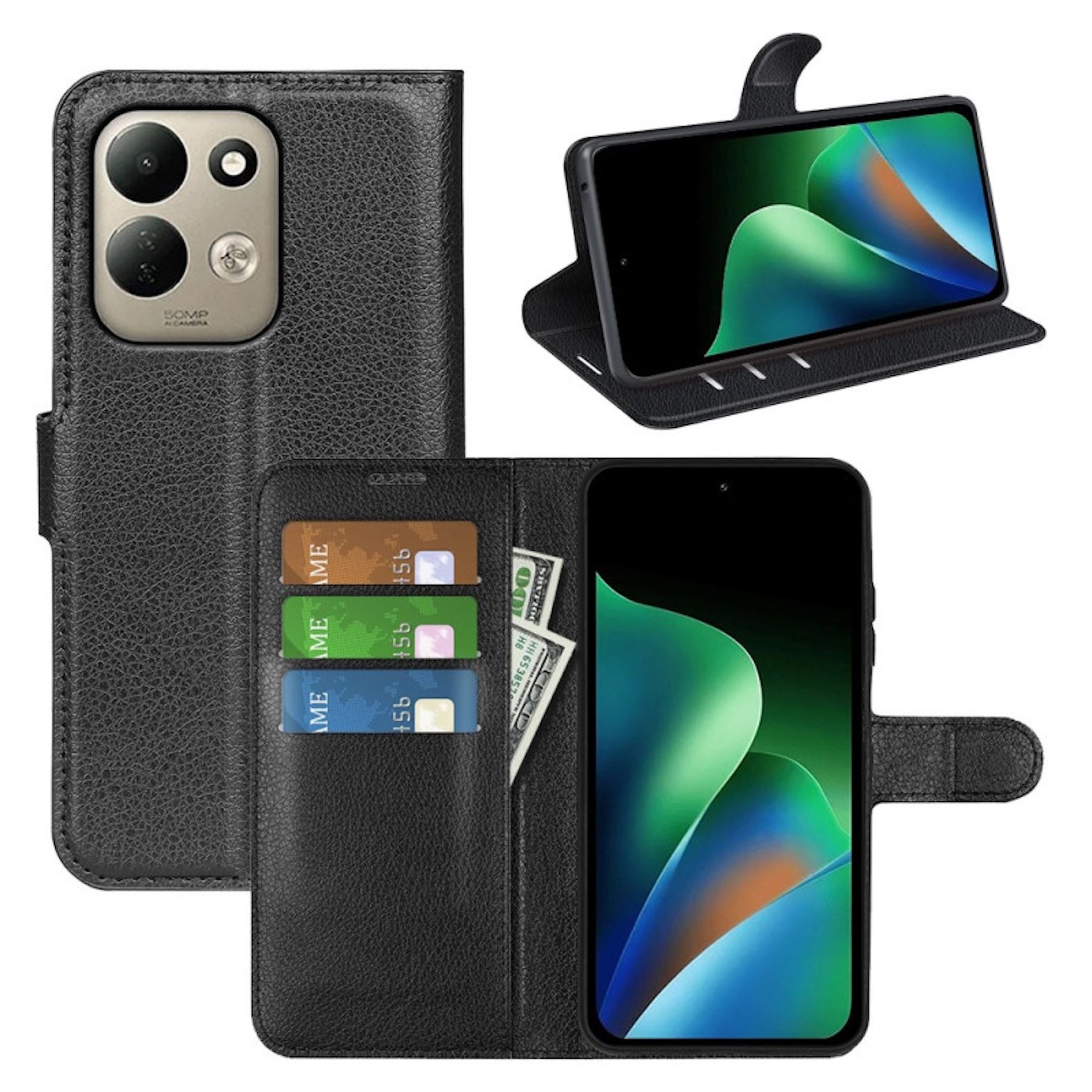 Wigento Handyhülle Klapphülle für Xiaomi Redmi 17 5G / 4G Kunstleder Book Wallet Tasche 6,9 Zoll, Kunstleder Hülle mit Kartenfächern und Standfunktion
