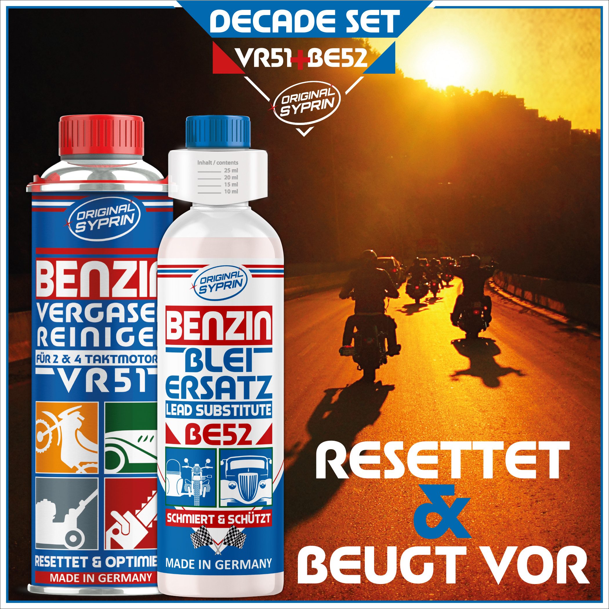 Original Syprin Benzin-Stabilisator Vergaserreiniger Bleiersatz, 0.5 l, (Set, 1-St) 2- in- 1 Pflege Set, Vergaser- & Ventilschutz. Für Oldtimer geeignet