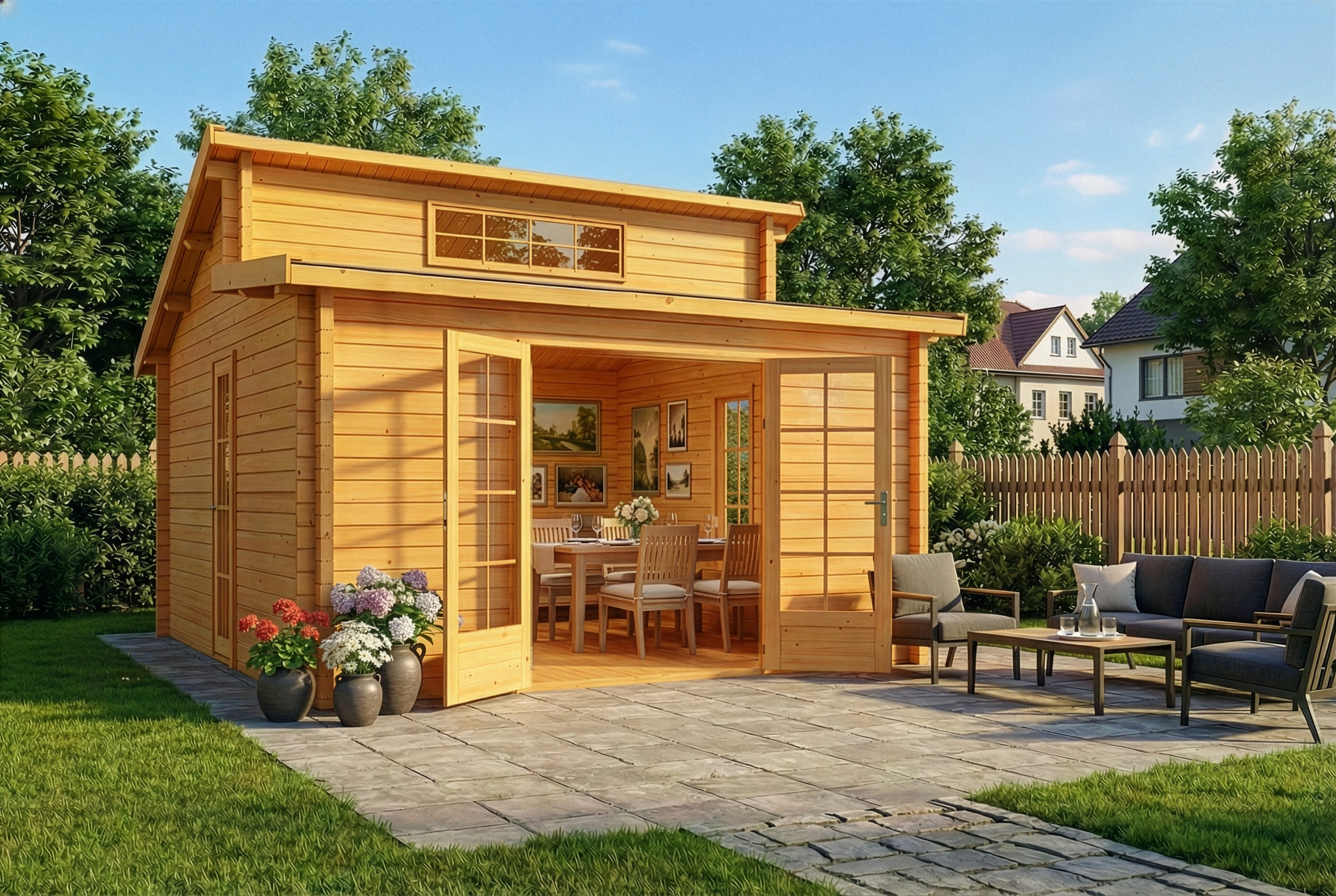 Alpholz Gartenhaus Holz Lausitz, BxT: 440x440 cm, in Imprägniert (Pinie) mit 70mm Wandstärke